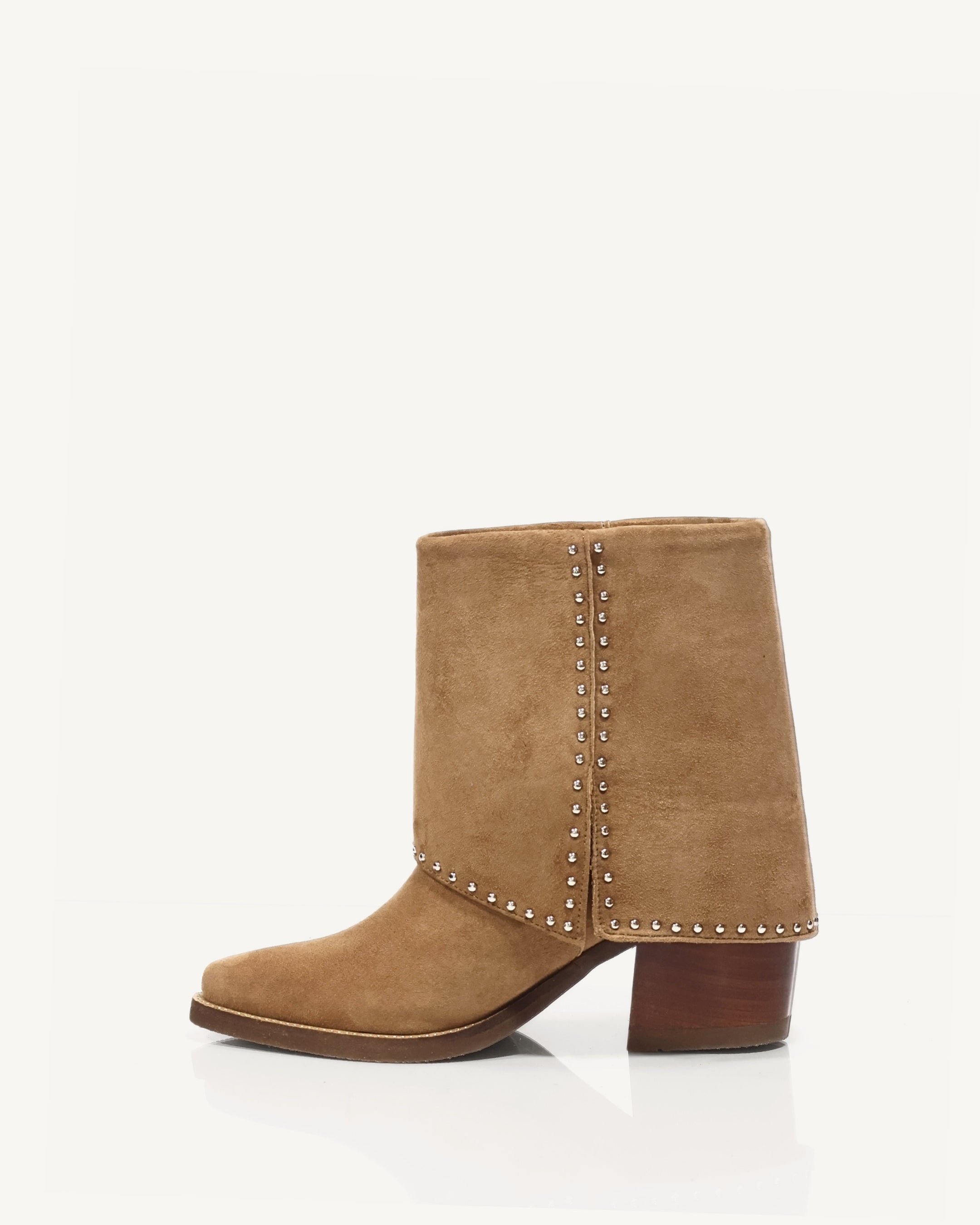 Botines en Doble Capa de Cuero Gamuza con Taches Albania Arena - Antonina