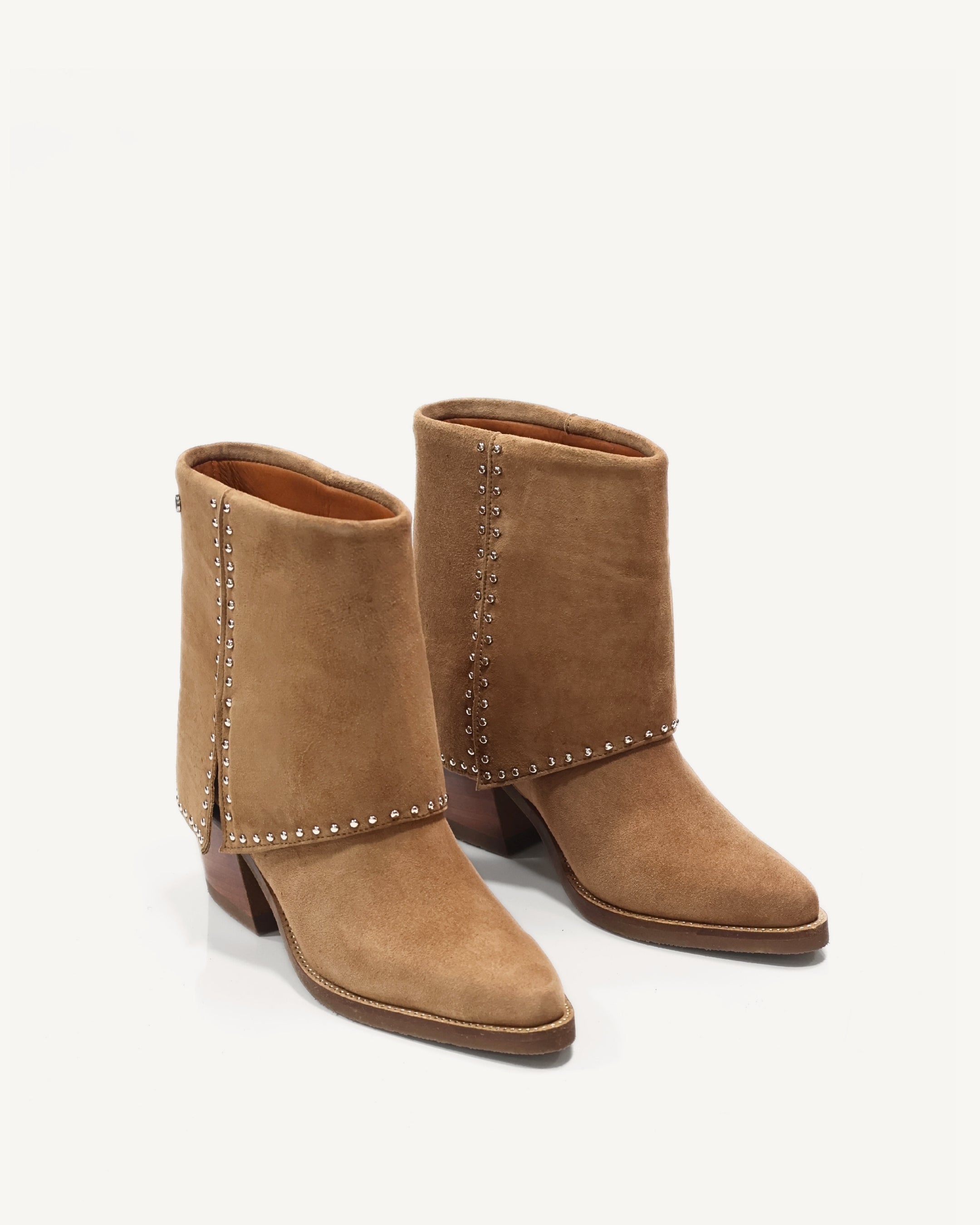 Botines en Doble Capa de Cuero Gamuza con Taches Albania Arena - Antonina