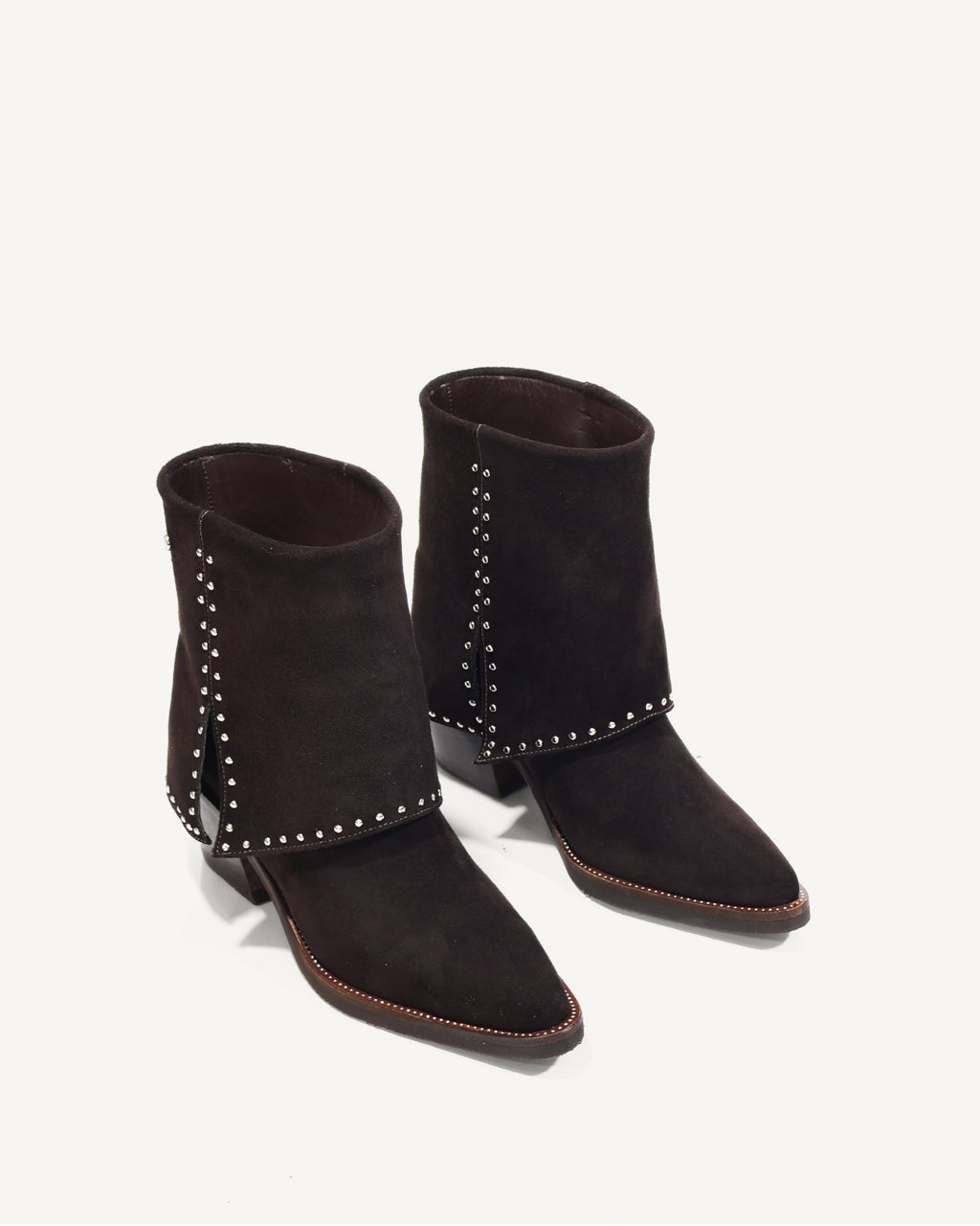 Botines en Doble Capa de Cuero Gamuza con Taches Albania Chocolate - Antonina