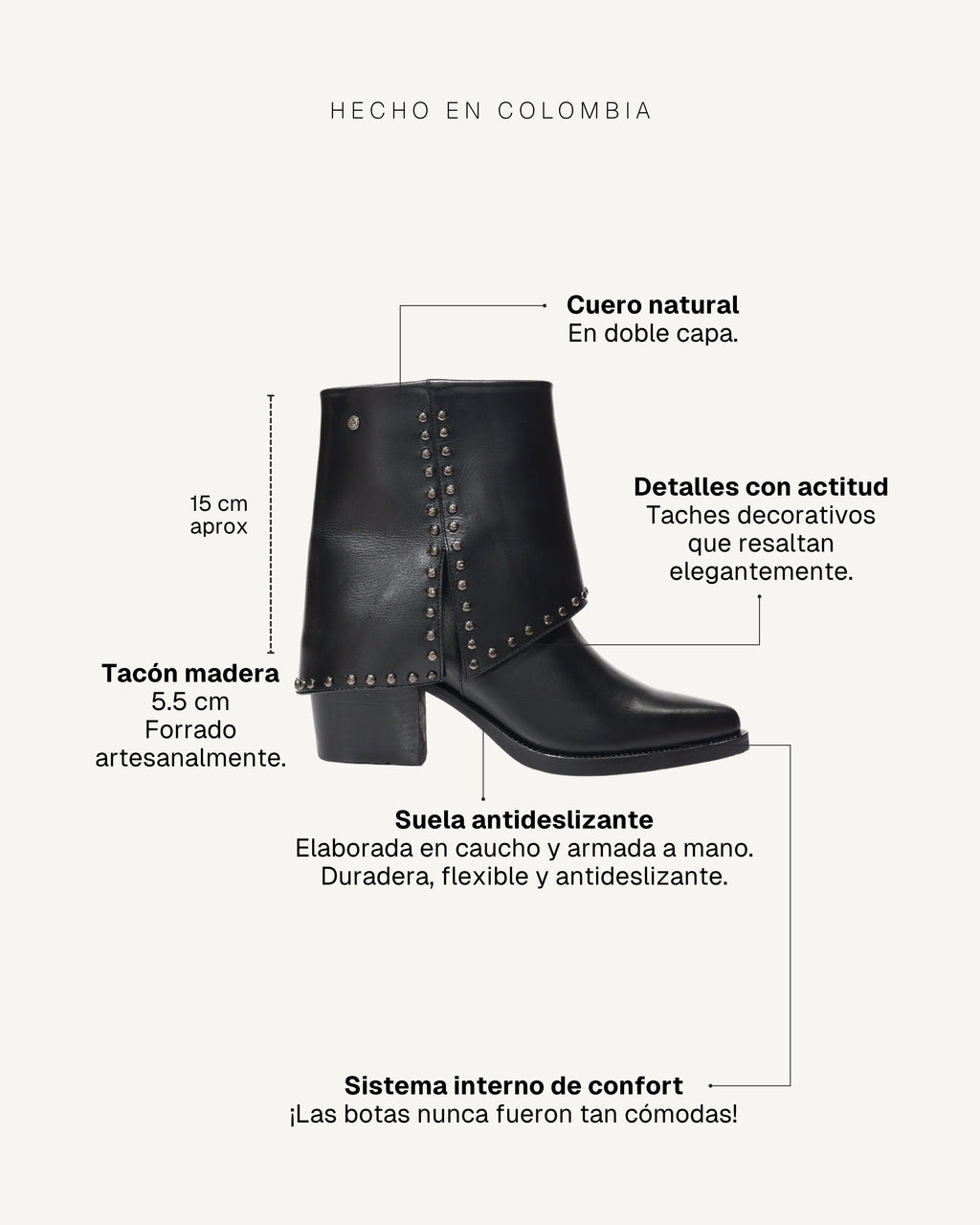 Botines en Doble Capa de Cuero con Taches Albania Negro