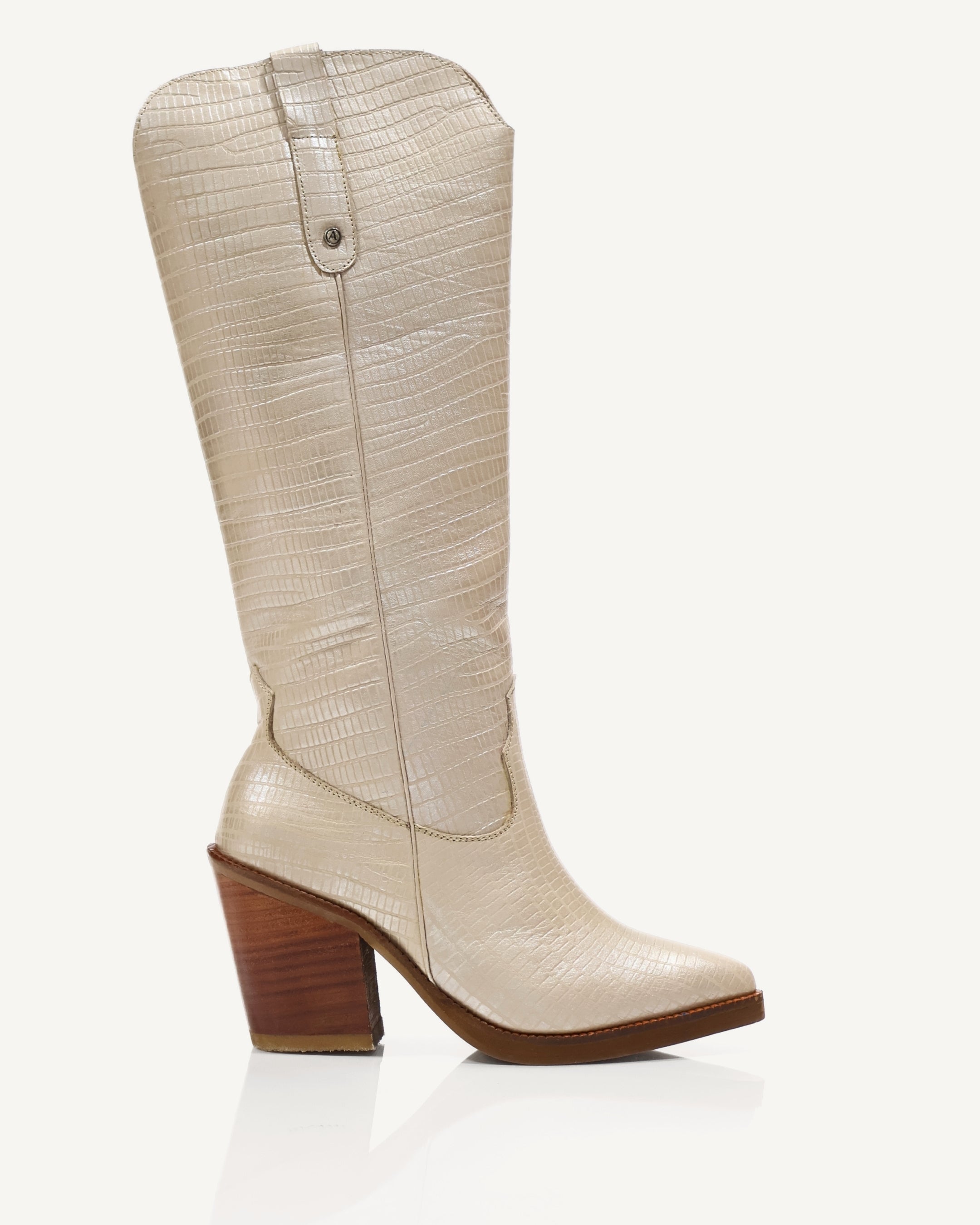 Botas Texanas Caña Alta en Cuero Texturizado Amelie Beige - Antonina