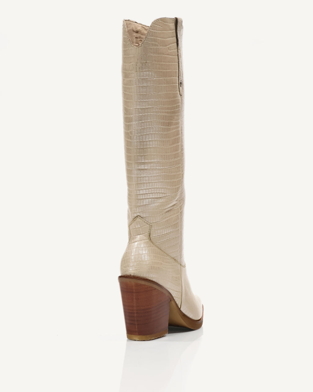 Botas Texanas Caña Alta en Cuero Texturizado Amelie Beige - Antonina