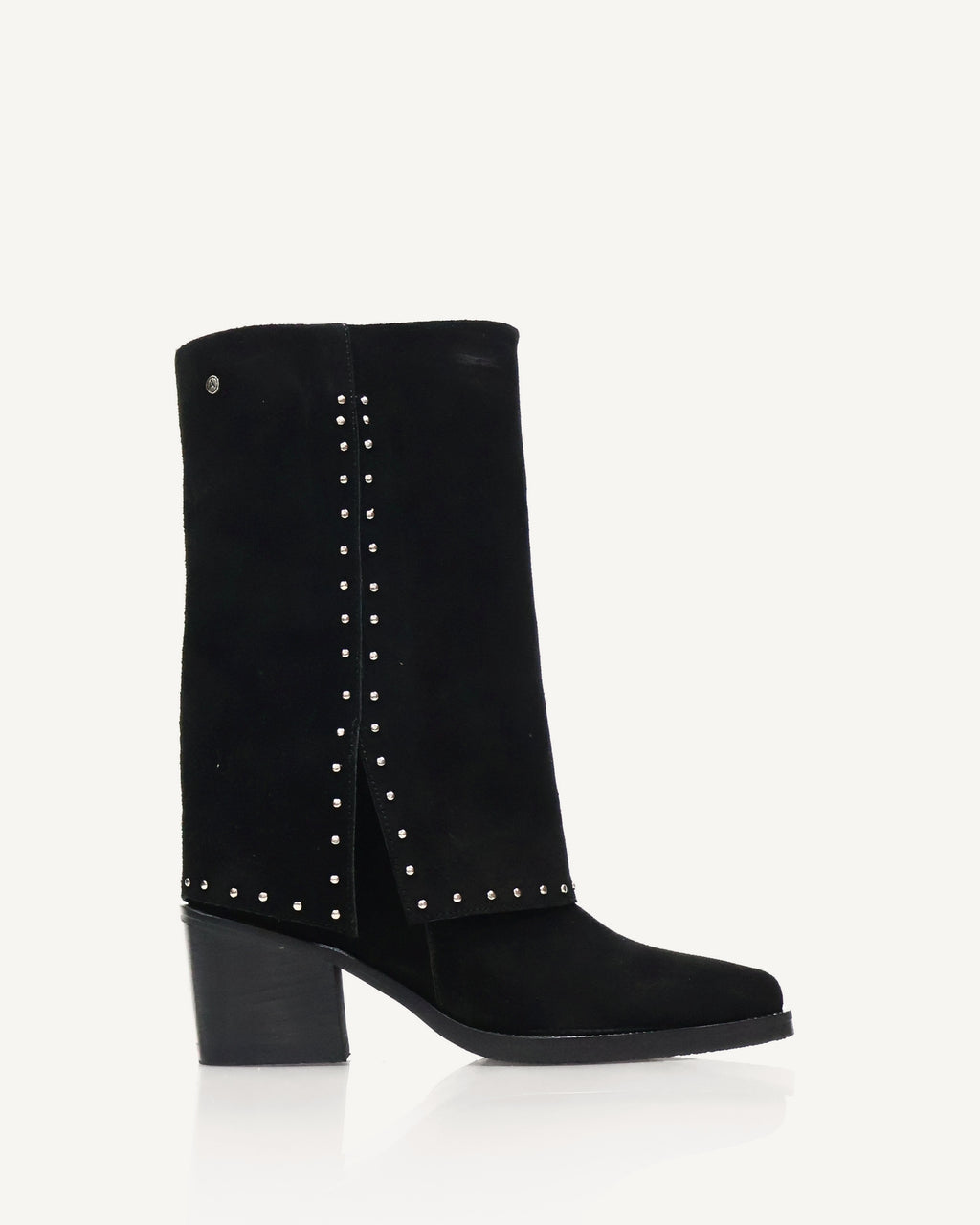 Botas Media Caña en Doble Capa de Cuero Carnaza con Taches Andorra Negro - Antonina