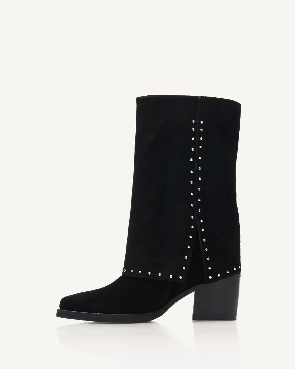 Botas Media Caña en Doble Capa de Cuero Carnaza con Taches Andorra Negro - Antonina