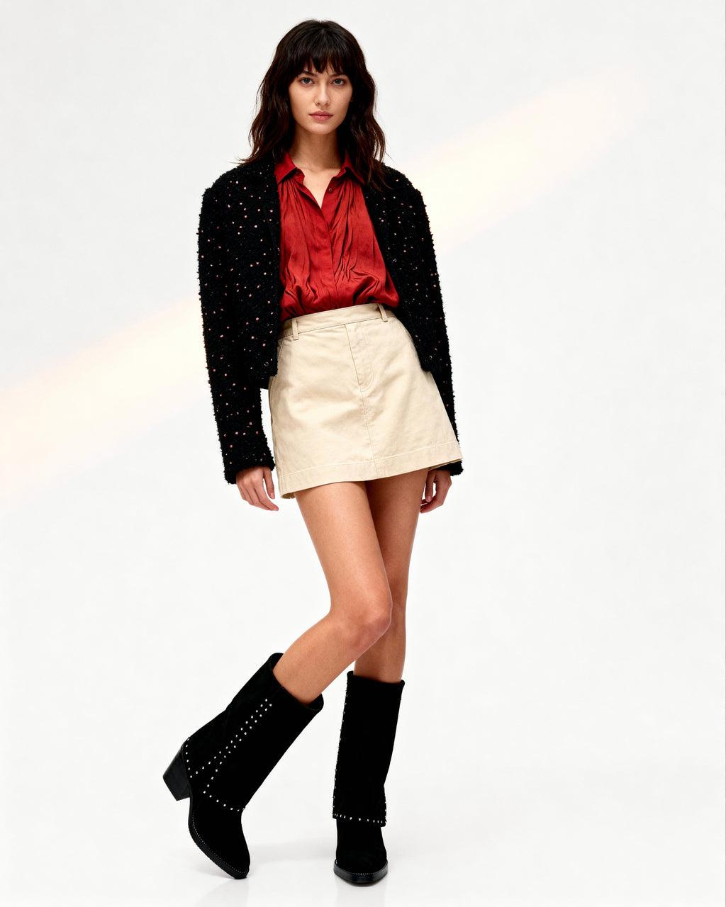 Botas Media Caña en Doble Capa de Cuero Carnaza con Taches Andorra Negro - Antonina