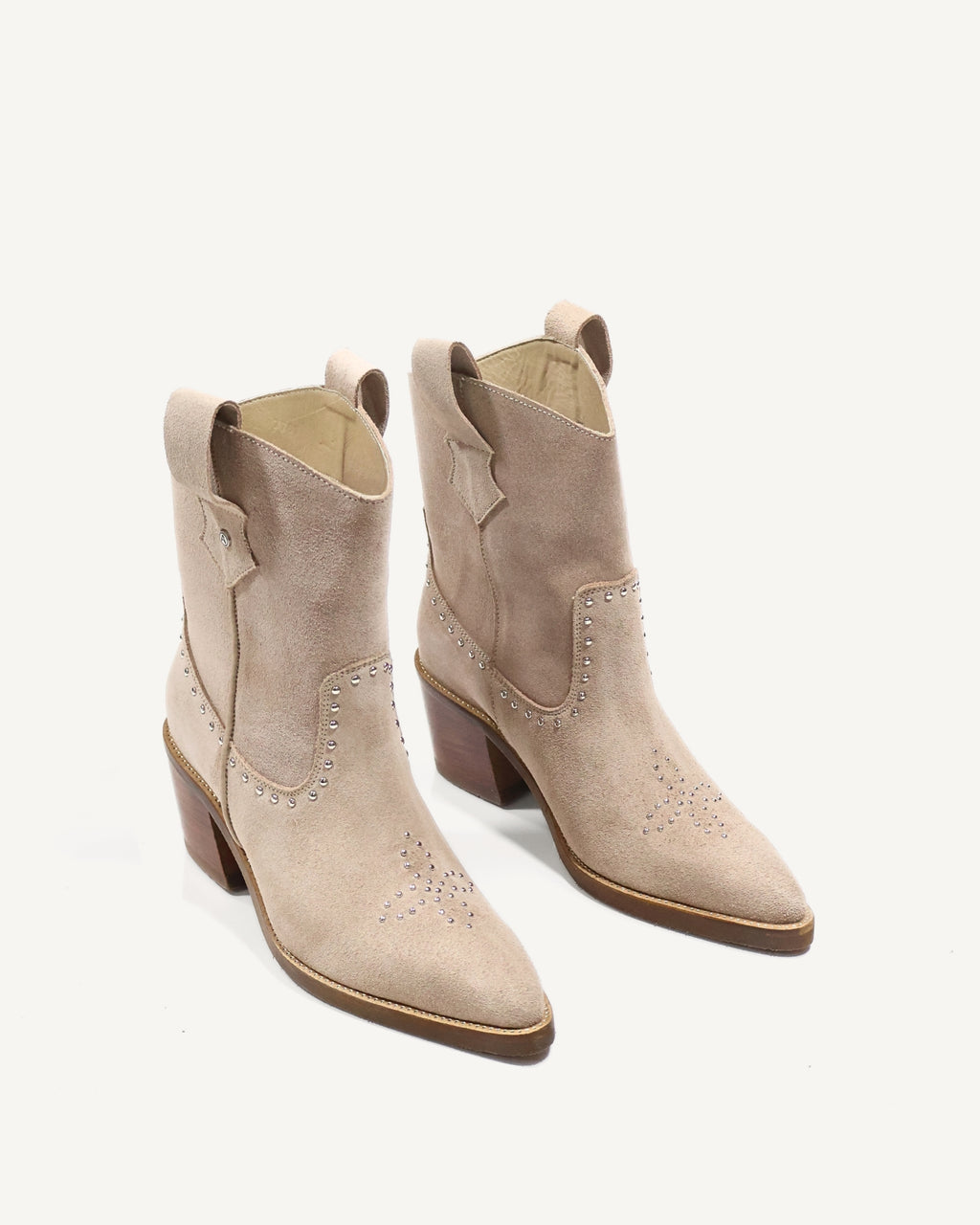 Botas Texanas en Cuero Carnaza con Taches Aspa Arena - Antonina