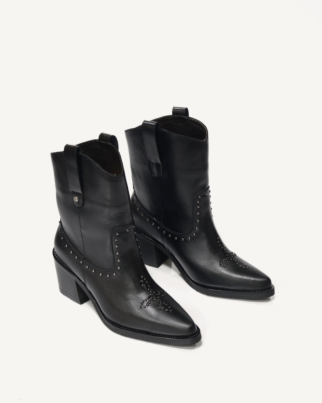 Botas Texanas en Cuero con Taches Aspa Negro