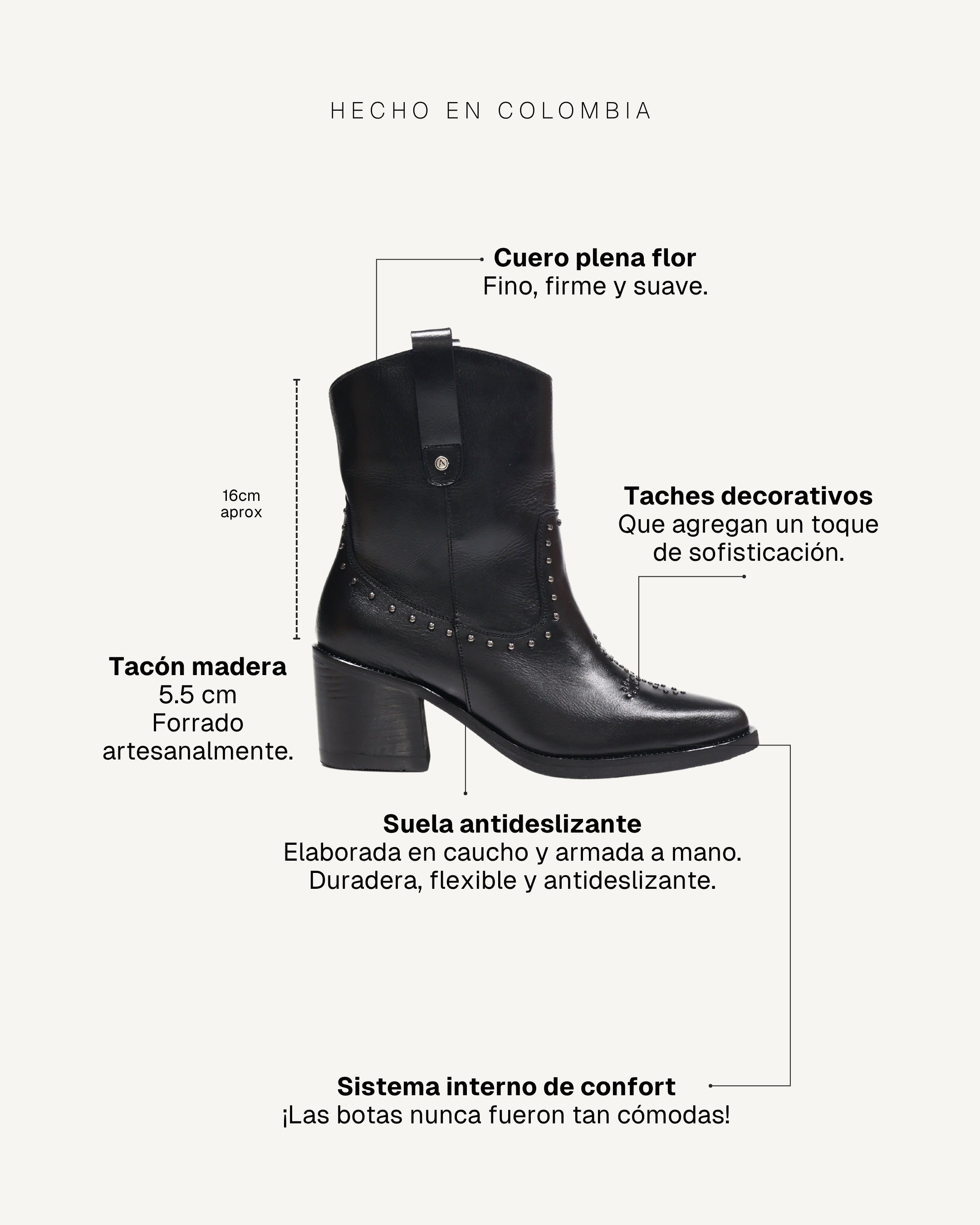 Botas Texanas en Cuero con Taches Aspa Negro