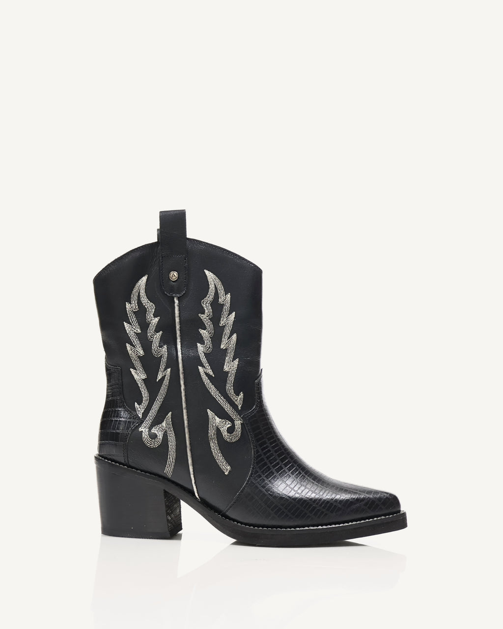 Botas Texanas en Cuero con Bordado Aurora Negro - Antonina