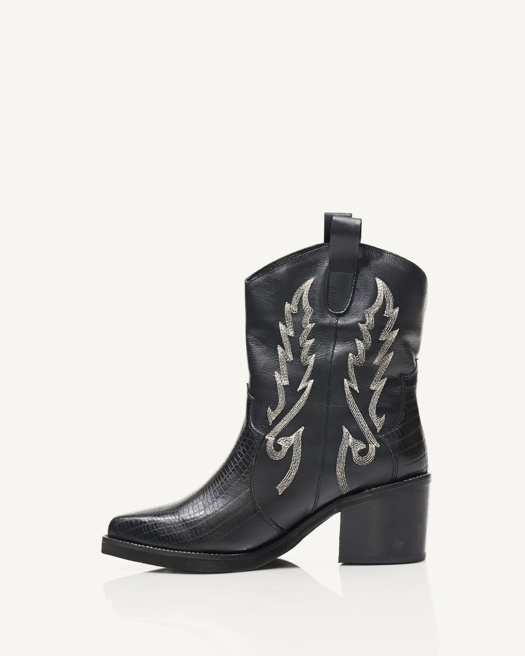 Botas Texanas en Cuero con Bordado Aurora Negro - Antonina