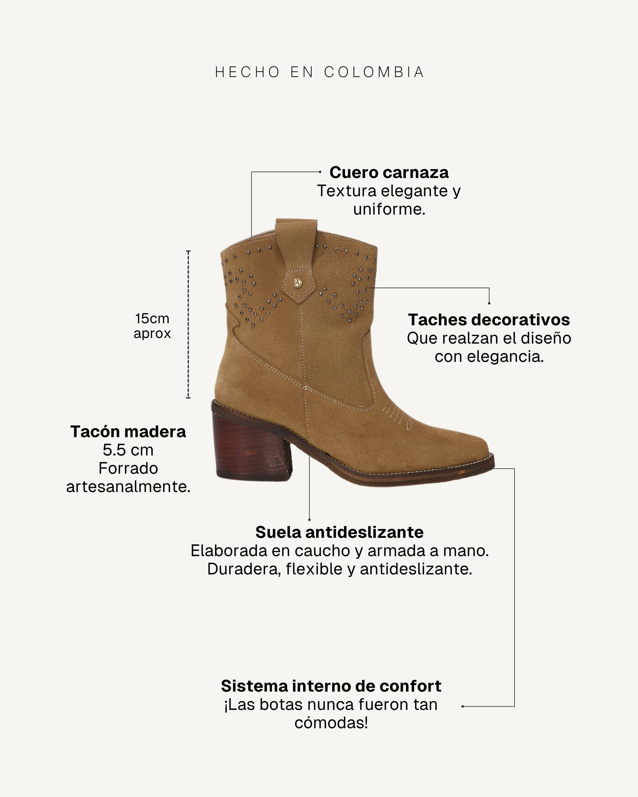 Botas Texanas en Cuero Carnaza con Taches Baylor Arena