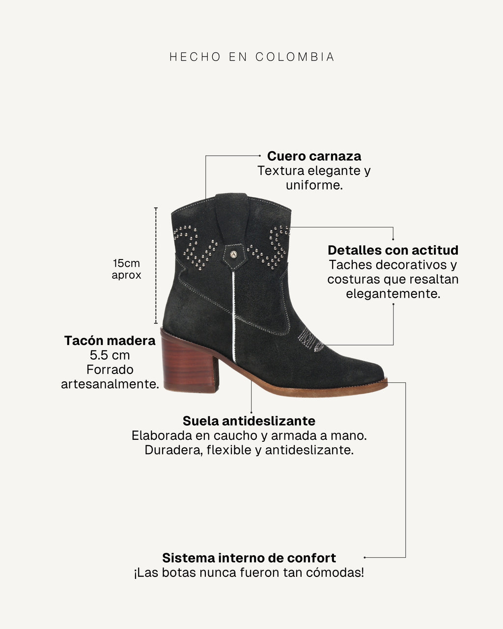 Botas Texanas en Cuero Carnaza con Taches Baylor Gris
