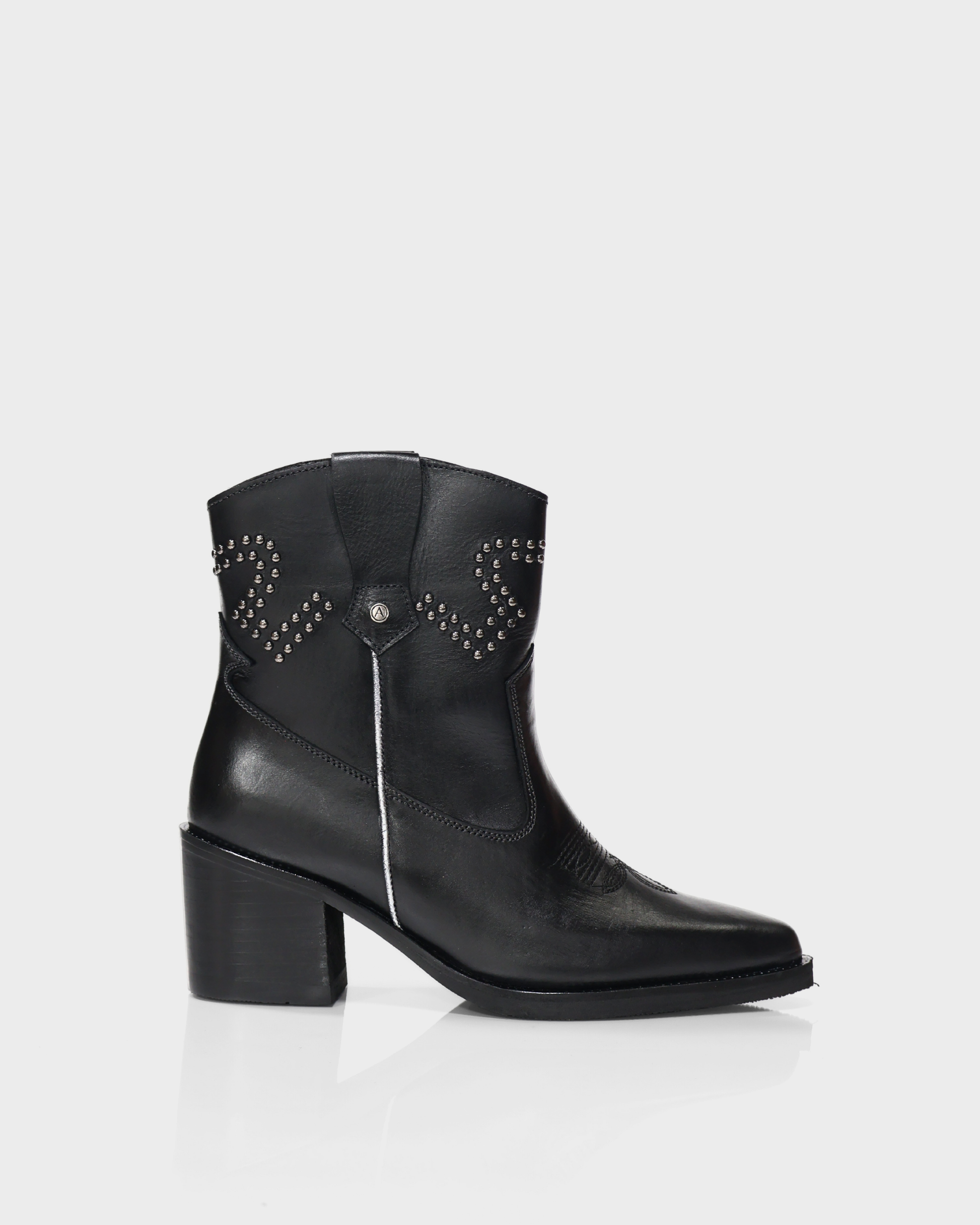 Botas Texanas en Cuero Baylor Negro con Ribete Plateado