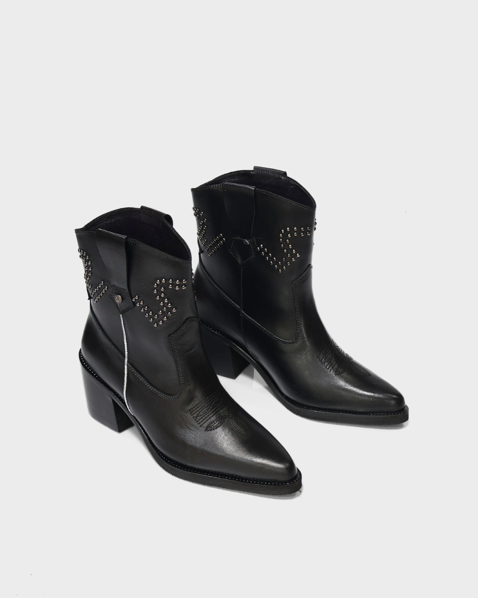 Botas Texanas en Cuero Baylor Negro con Ribete Plateado