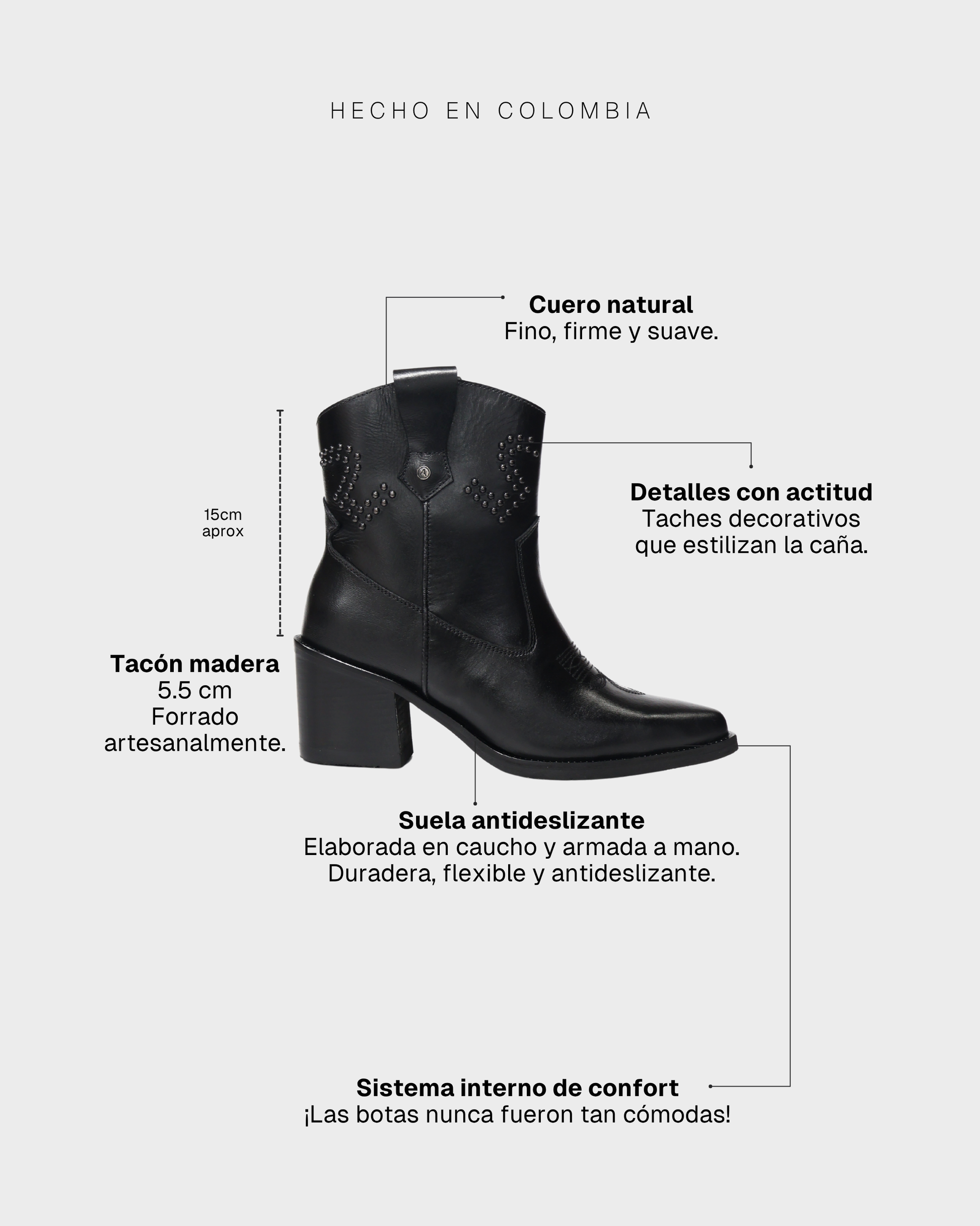 Botas Texanas en Cuero Baylor Negro