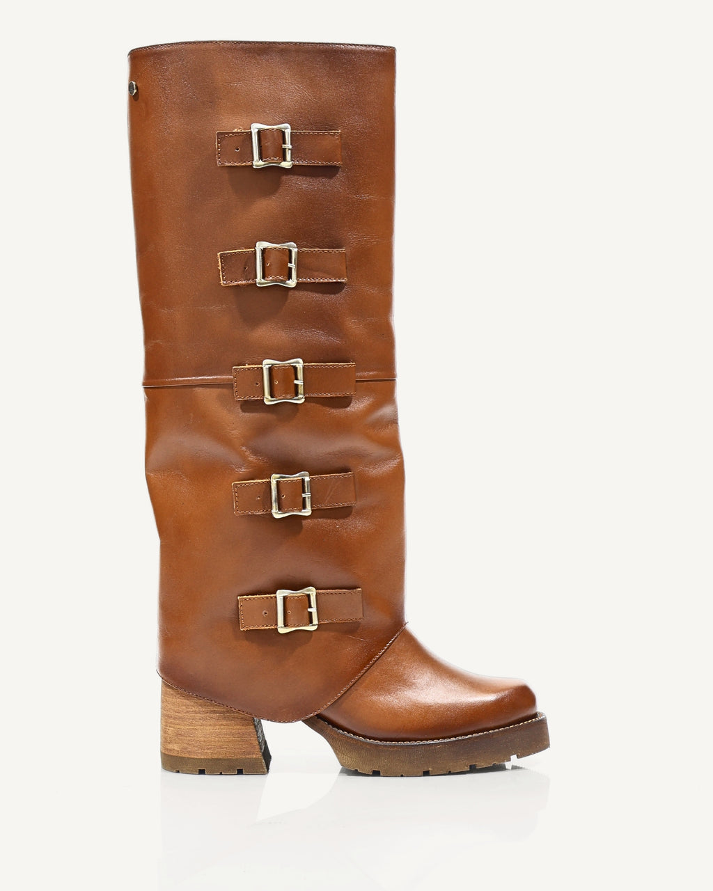 Botas en Doble Capa de Cuero y Correas de Lujo Belte Miel - Antonina