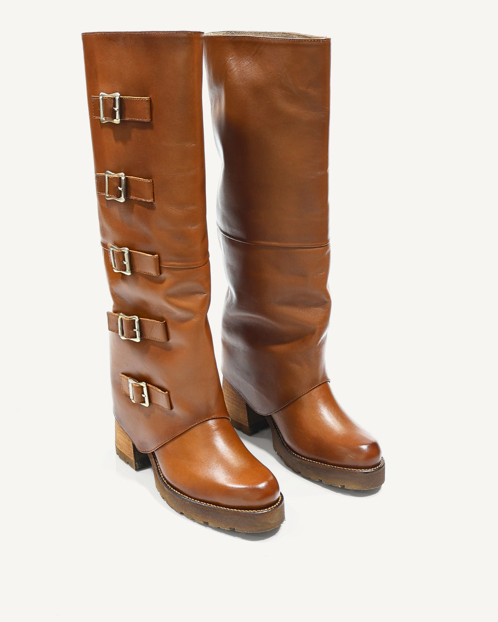 Botas en Doble Capa de Cuero y Correas de Lujo Belte Miel - Antonina