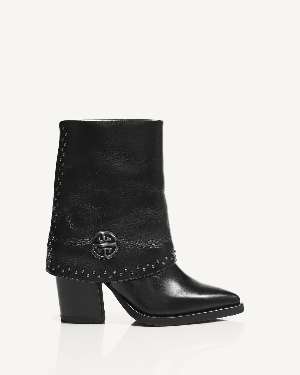 Botas en Doble Capa de Cuero con Taches y Herraje de Lujo Borgoña Negro - Antonina