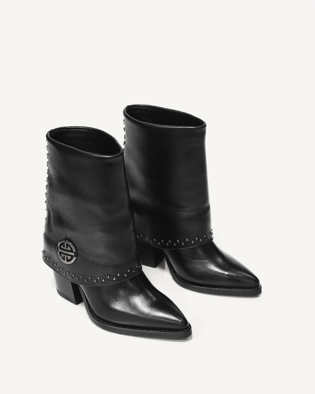 Botas en Doble Capa de Cuero con Taches y Herraje de Lujo Borgoña Negro - Antonina