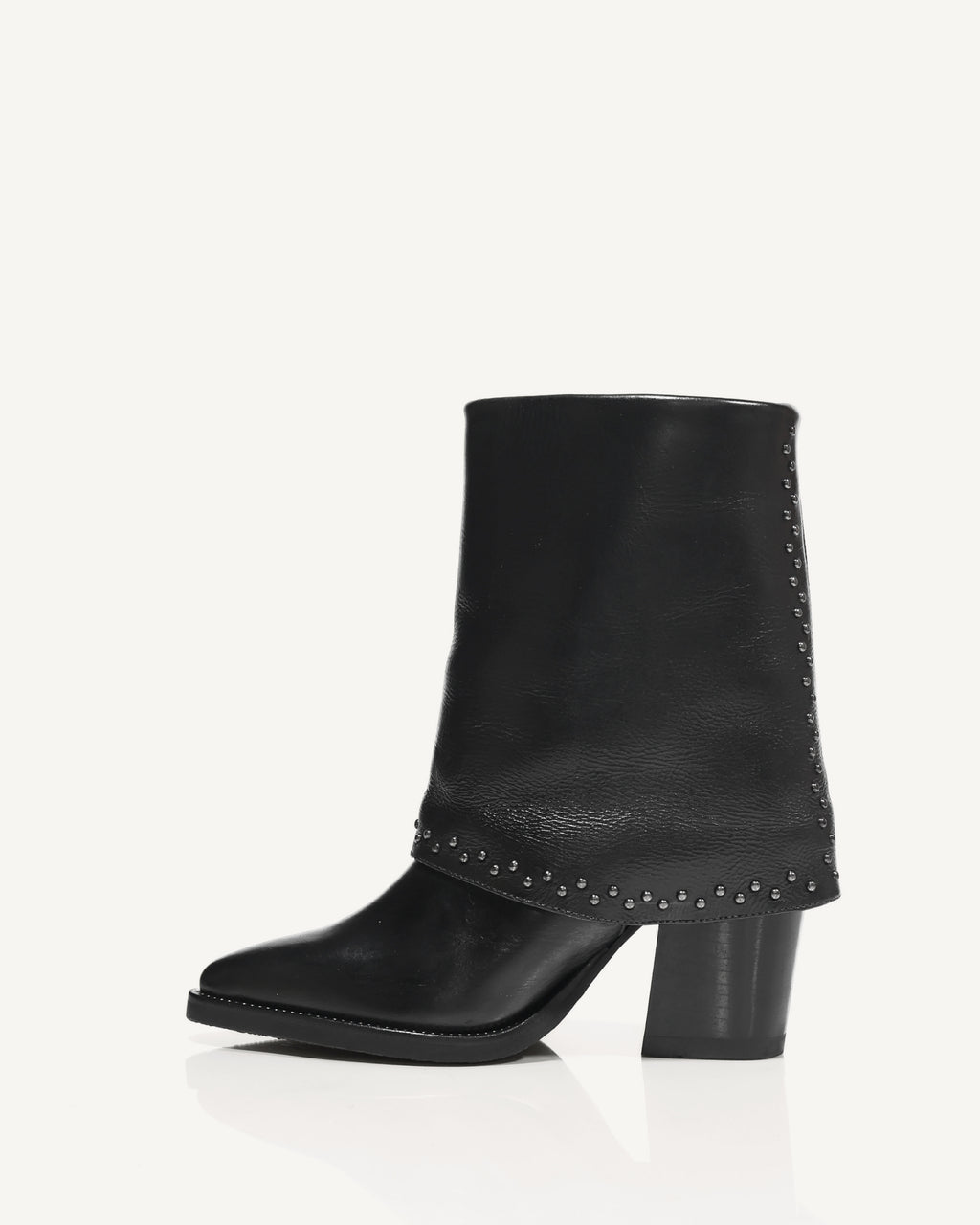 Botas en Doble Capa de Cuero con Taches y Herraje de Lujo Borgoña Negro - Antonina