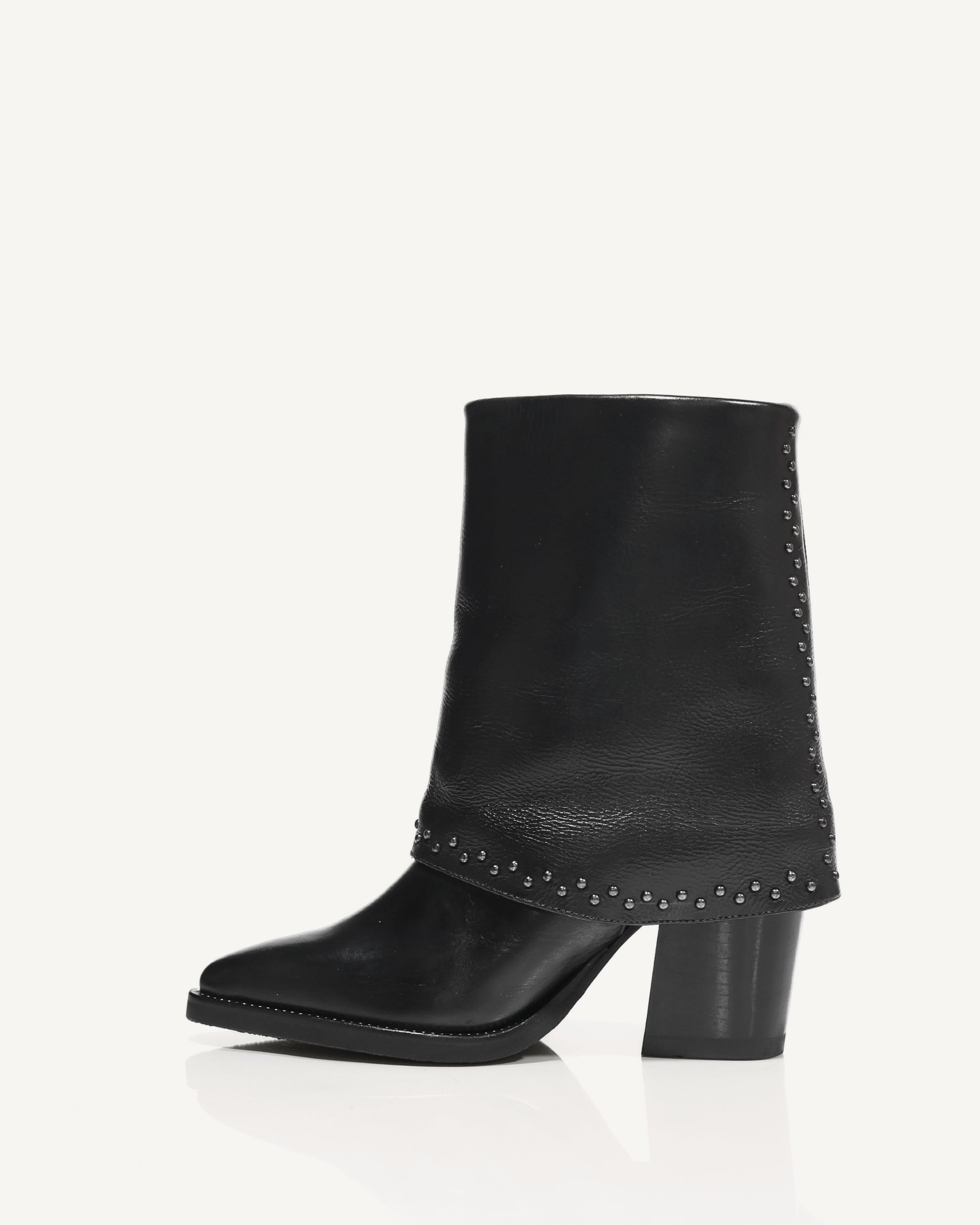 Botas en Doble Capa de Cuero con Taches y Herraje de Lujo Borgoña Negro - Antonina