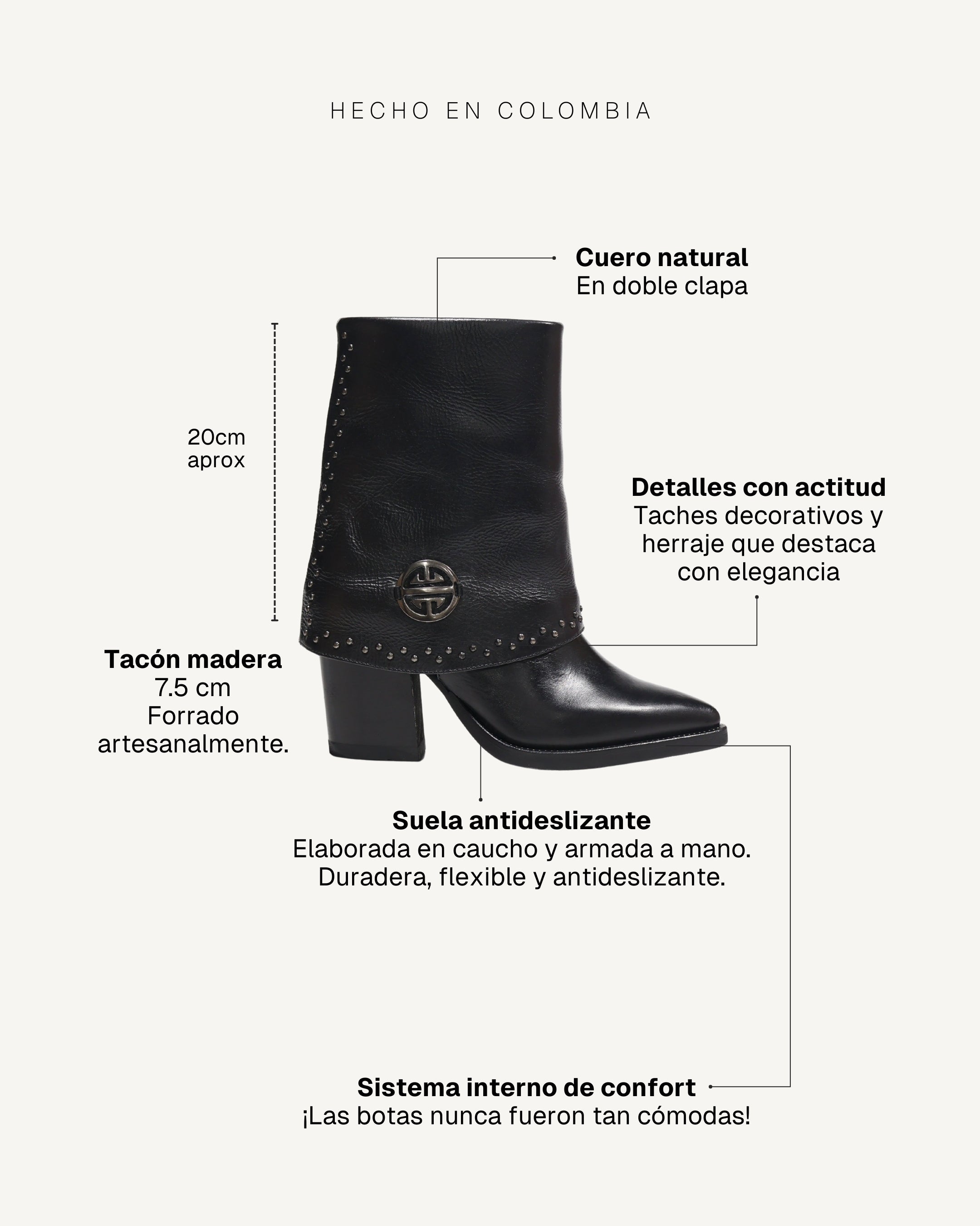 Botas en Doble Capa de Cuero con Taches y Herraje de Lujo Borgoña Negro - Antonina