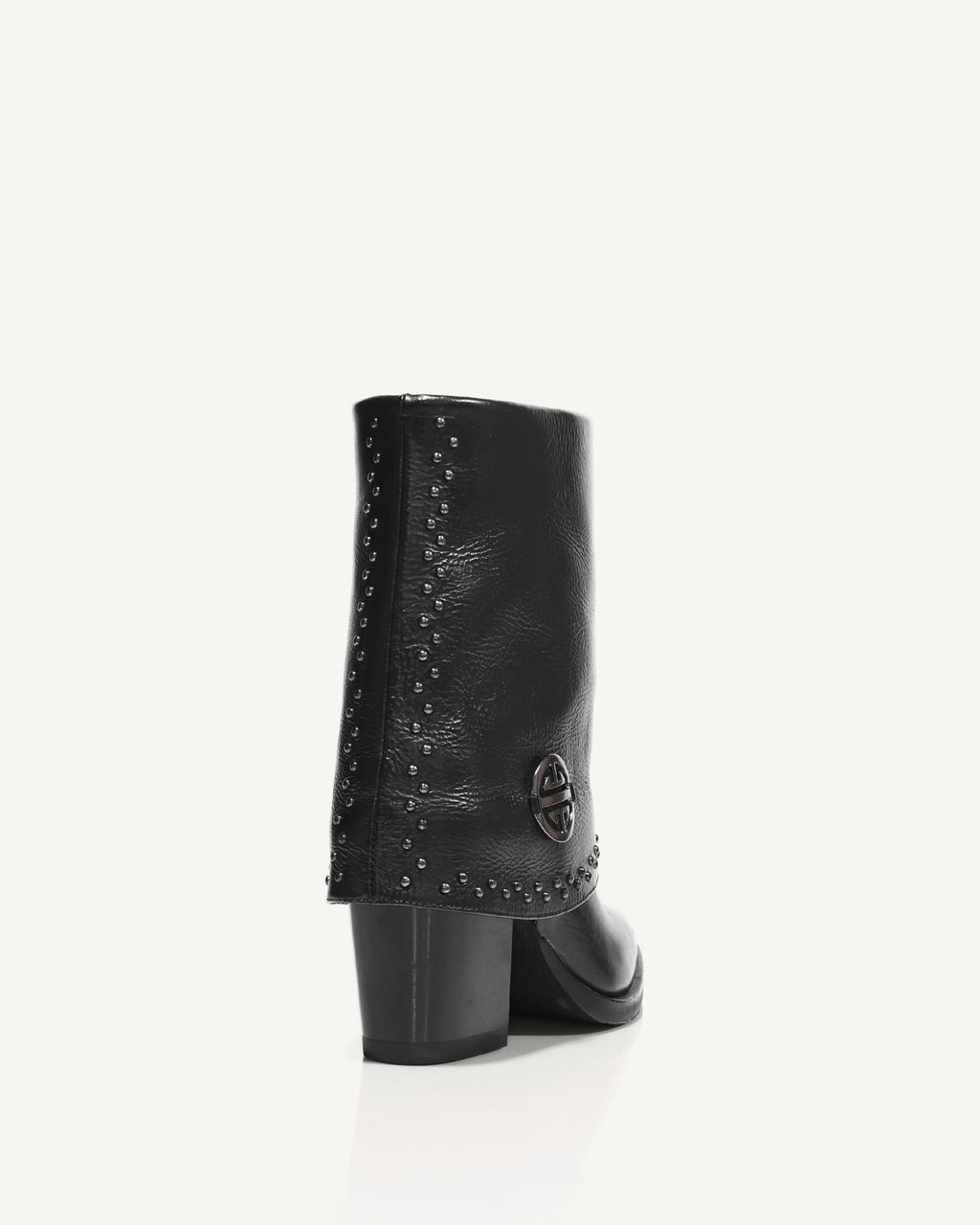 Botas en Doble Capa de Cuero con Taches y Herraje de Lujo Borgoña Negro - Antonina