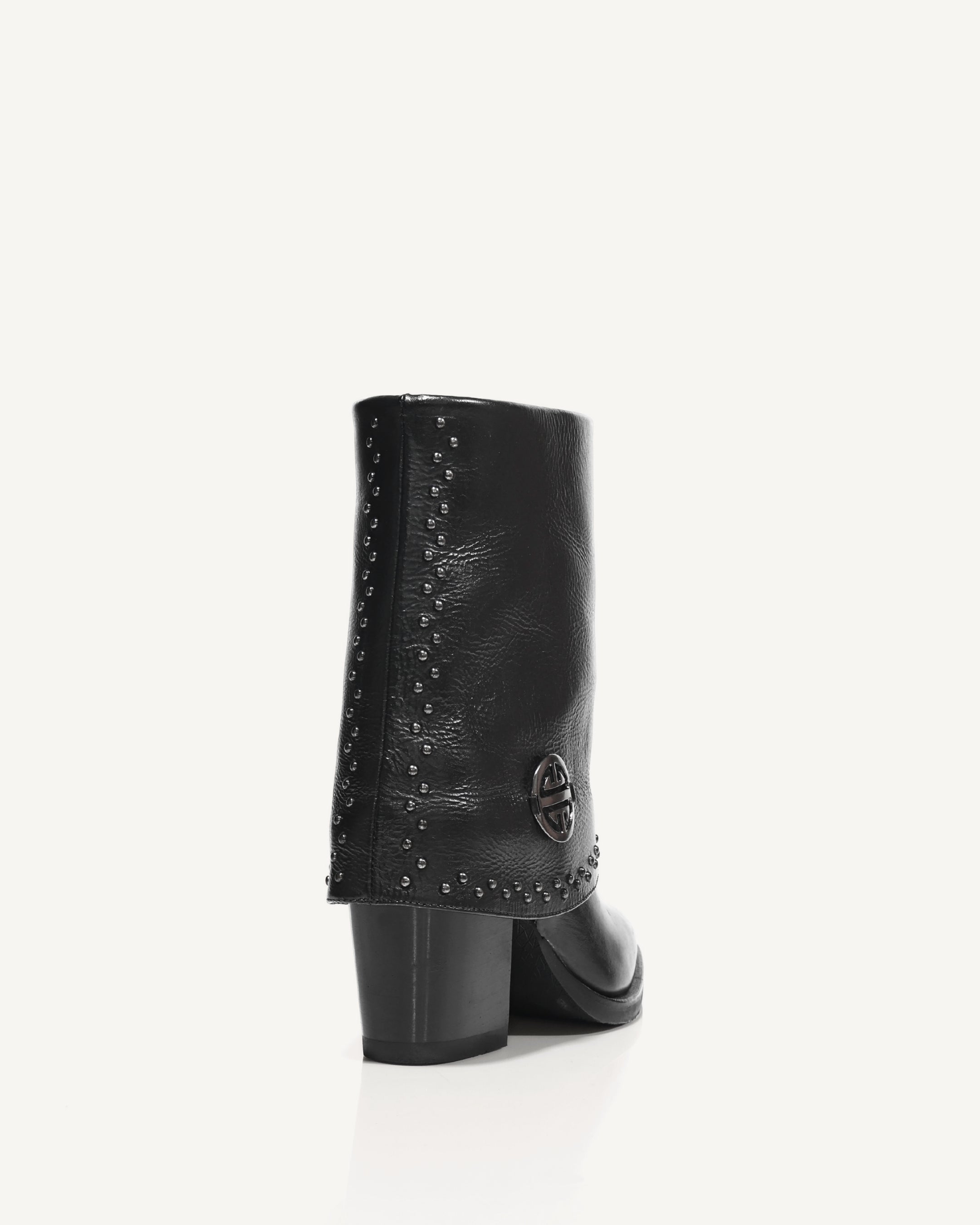 Botas en Doble Capa de Cuero con Taches y Herraje de Lujo Borgoña Negro - Antonina