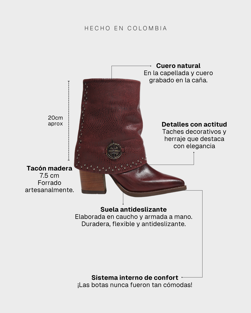Botas Doble Capa en Cuero Borgoña Vino