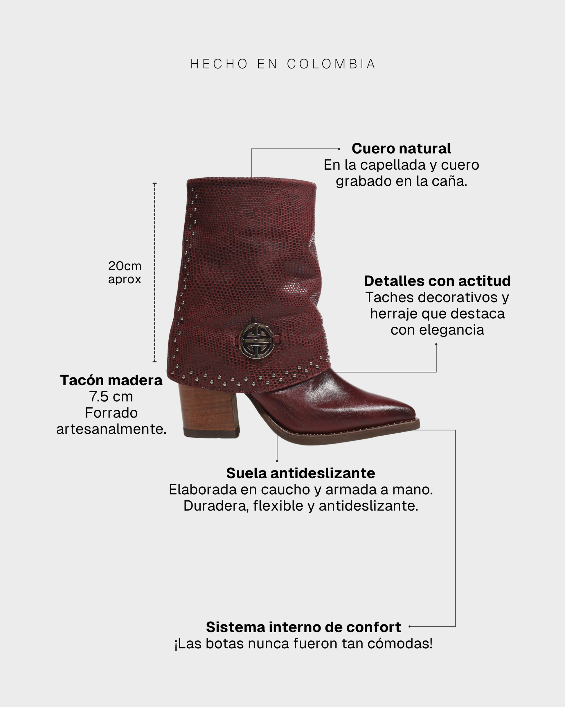 Botas Doble Capa en Cuero Borgoña Vino