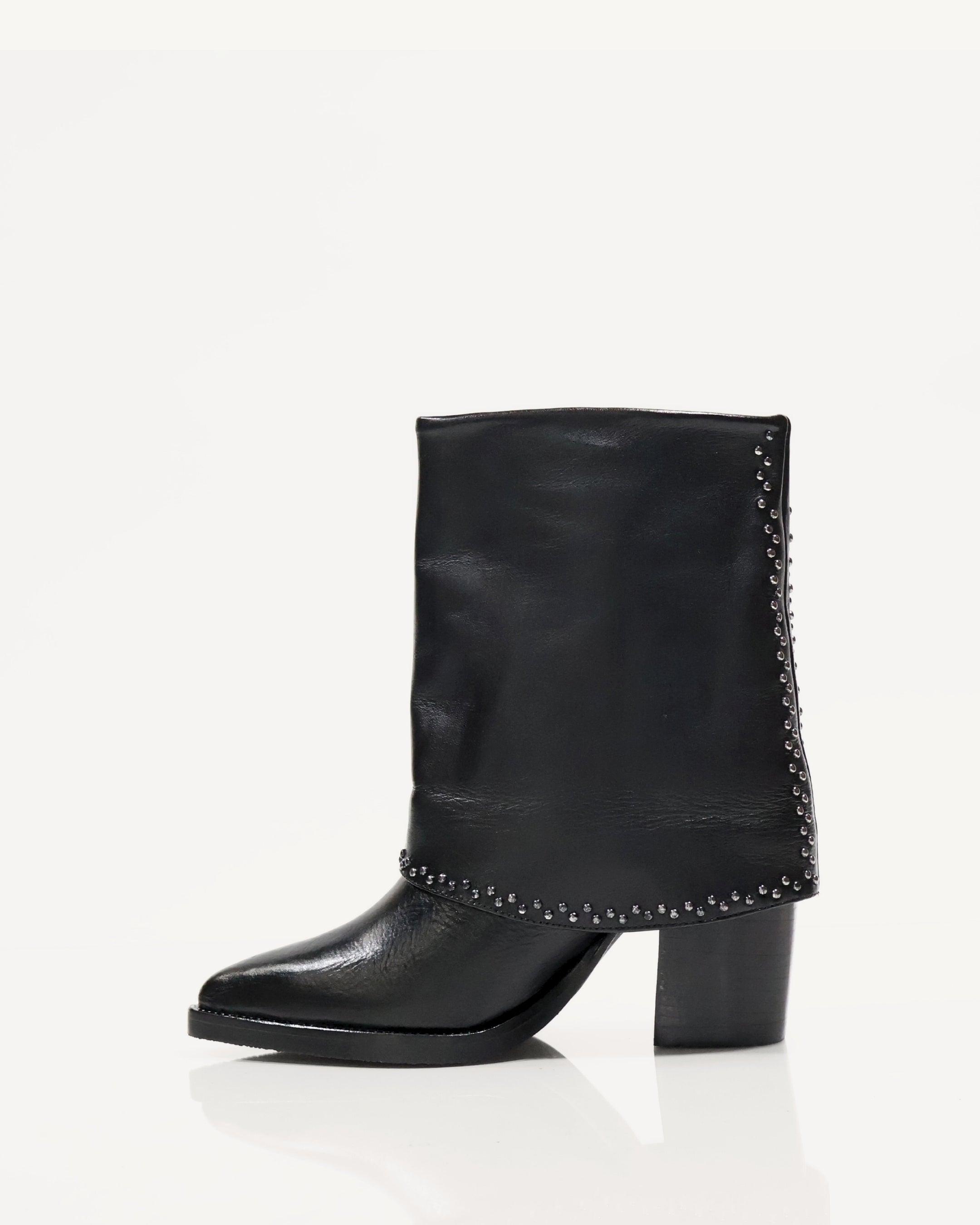 Botas en Doble Capa de Cuero con Taches Borgoña Negro - Antonina