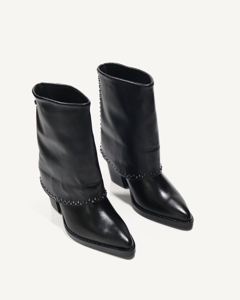 Botas en Doble Capa de Cuero con Taches Borgoña Negro - Antonina