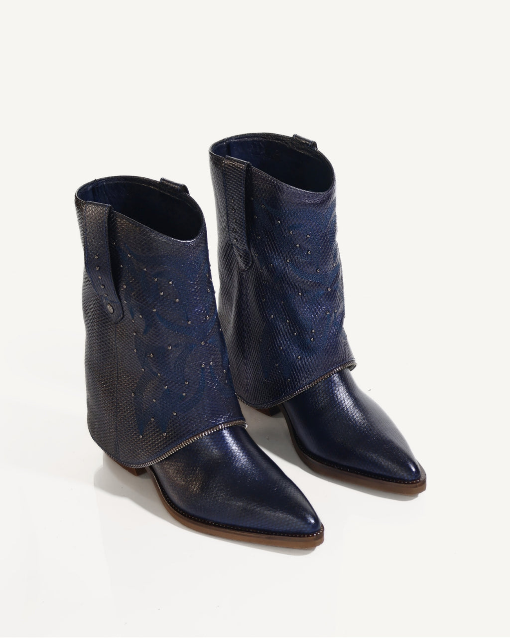Botas Texanas en Doble Capa de Cuero Catena Azul - Antonina