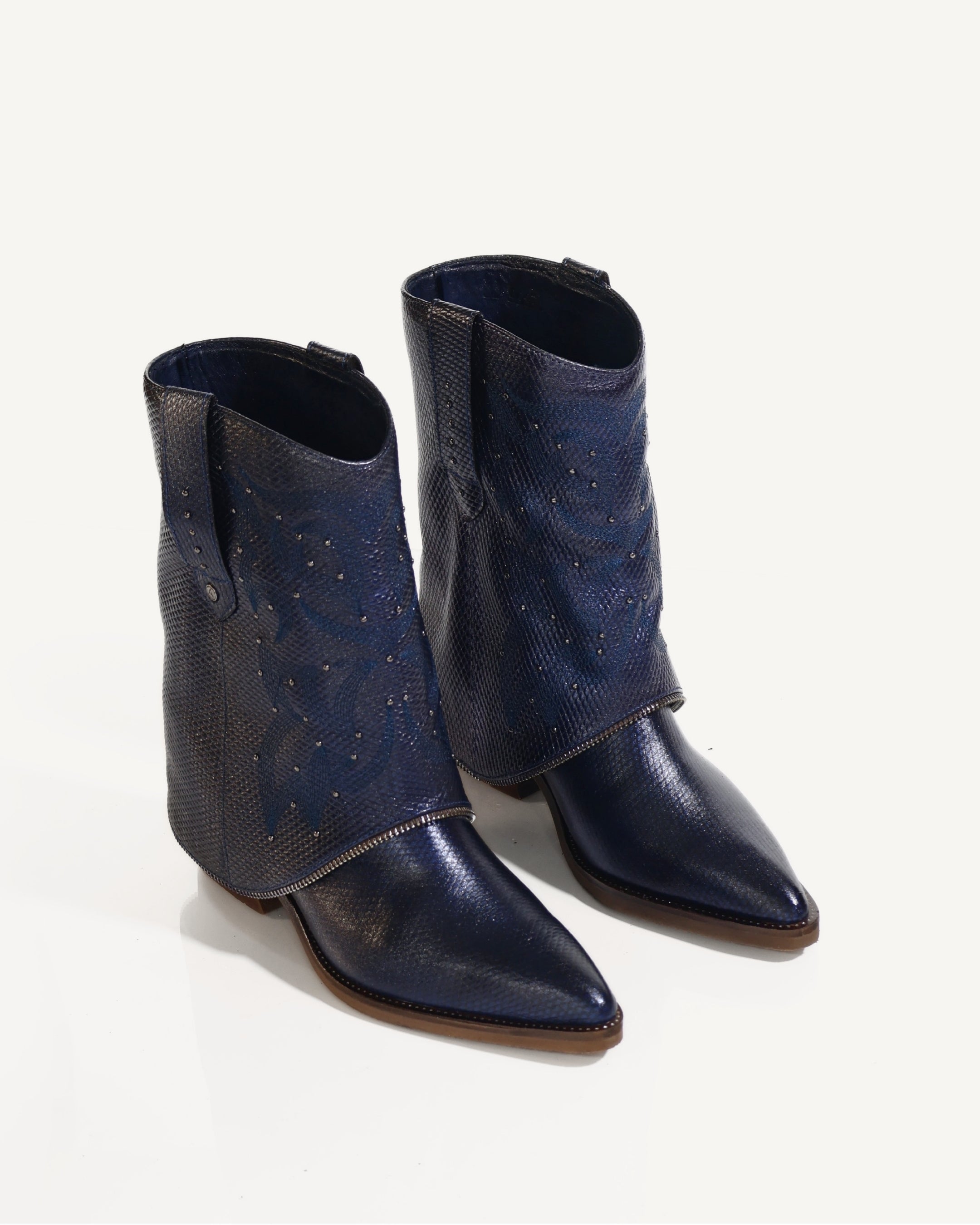 Botas Texanas en Doble Capa de Cuero Catena Azul - Antonina