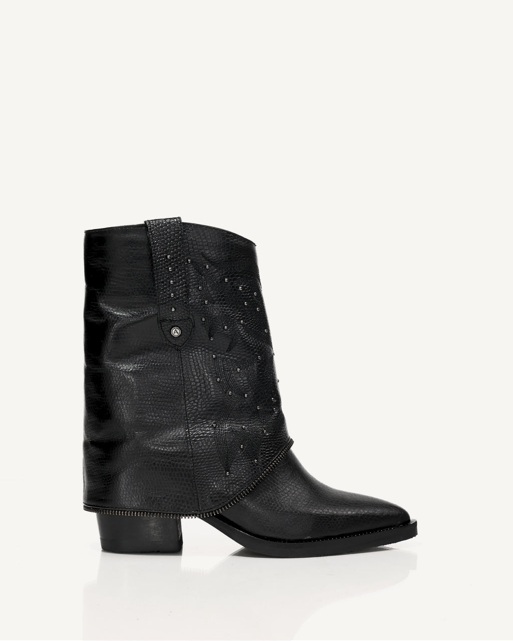 Botas Texanas en Doble Capa de Cuero Catena Negro - Antonina