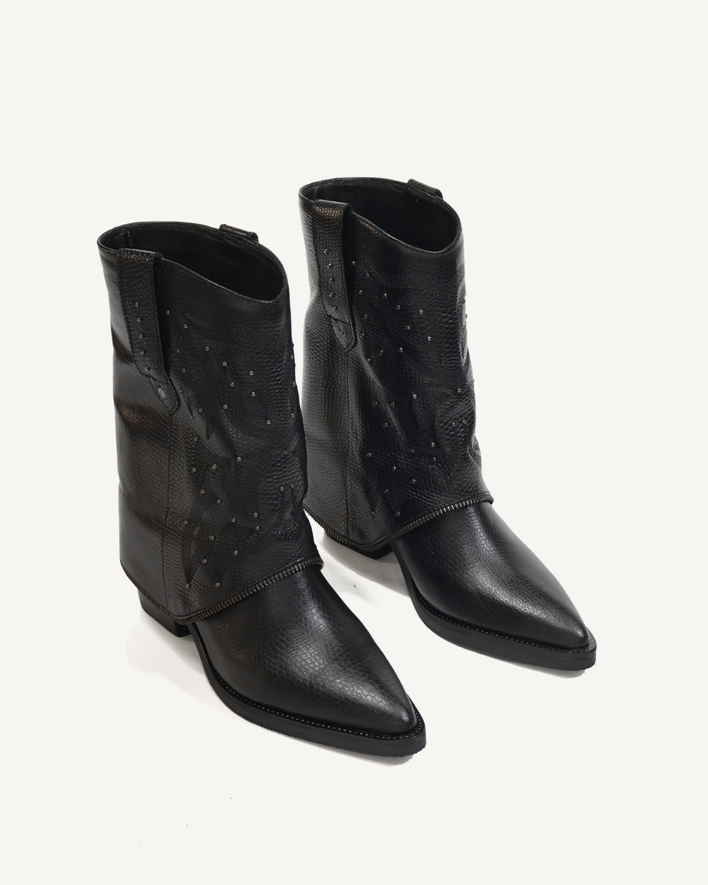 Botas Texanas en Doble Capa de Cuero Catena Negro - Antonina