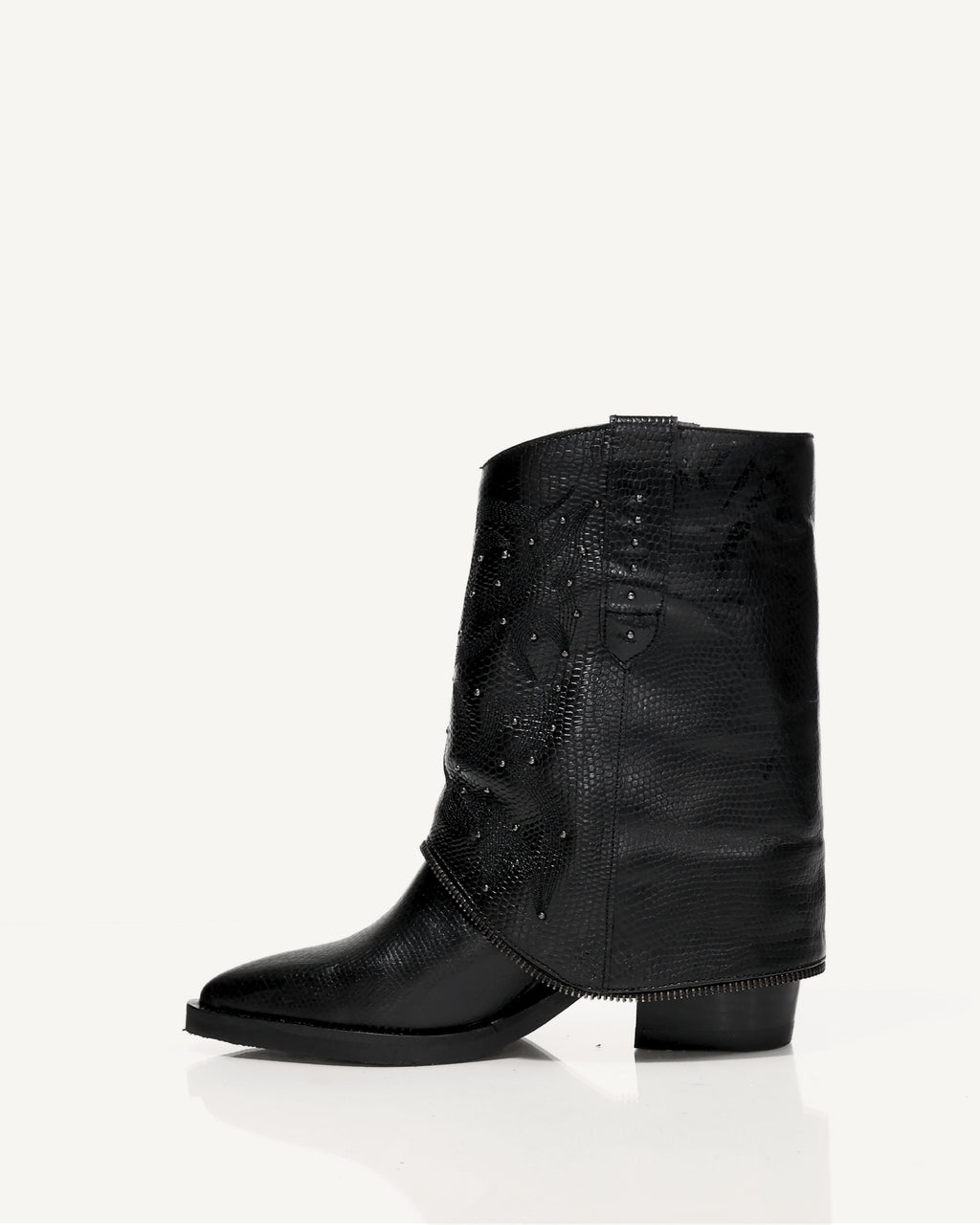 Botas Texanas en Doble Capa de Cuero Catena Negro - Antonina