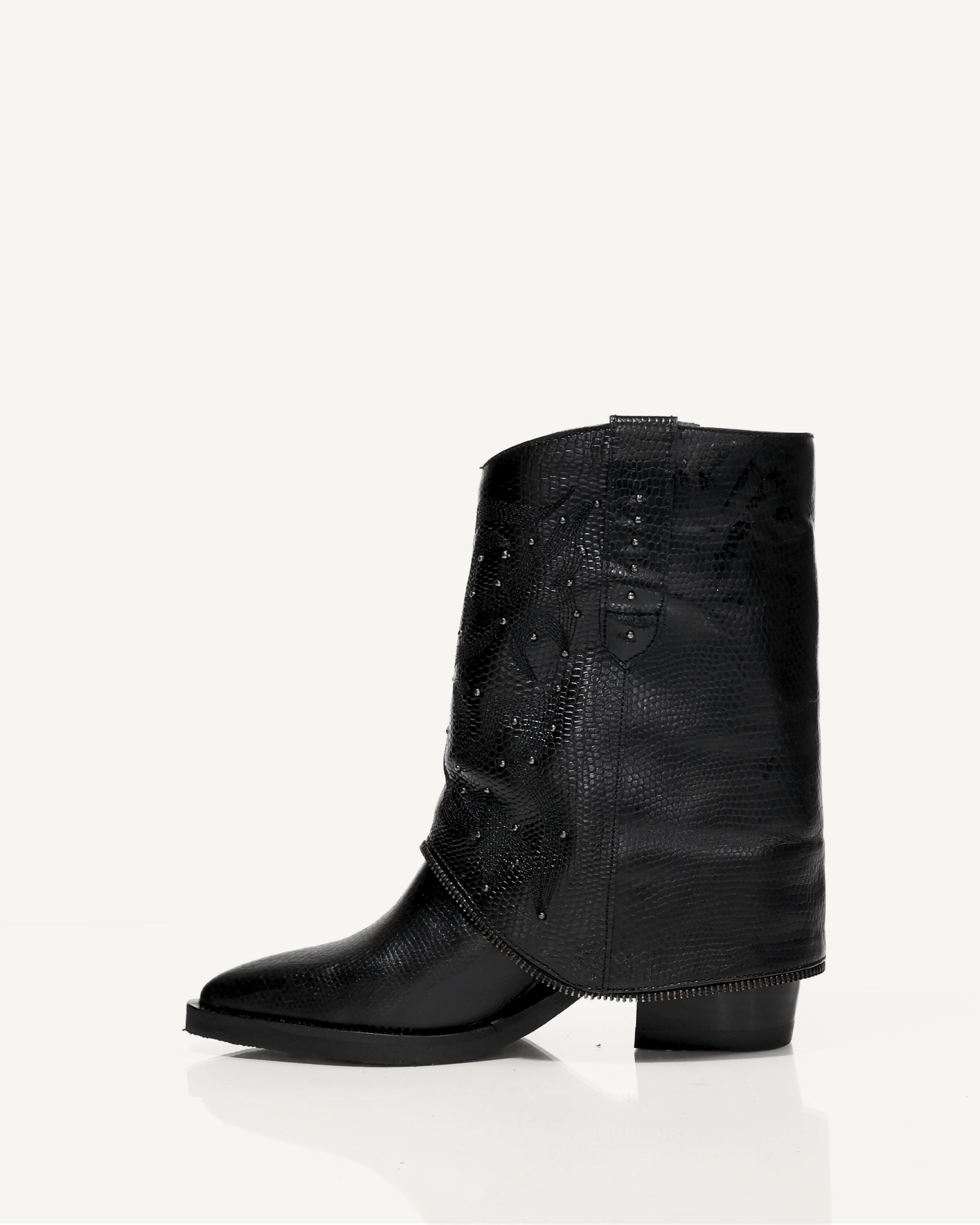 Botas Texanas en Doble Capa de Cuero Catena Negro - Antonina