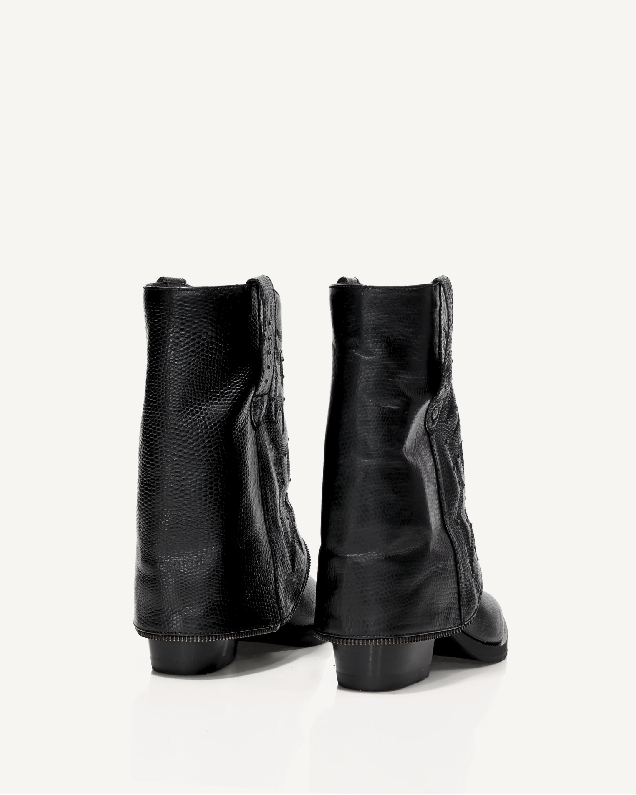 Botas Texanas en Doble Capa de Cuero Catena Negro - Antonina
