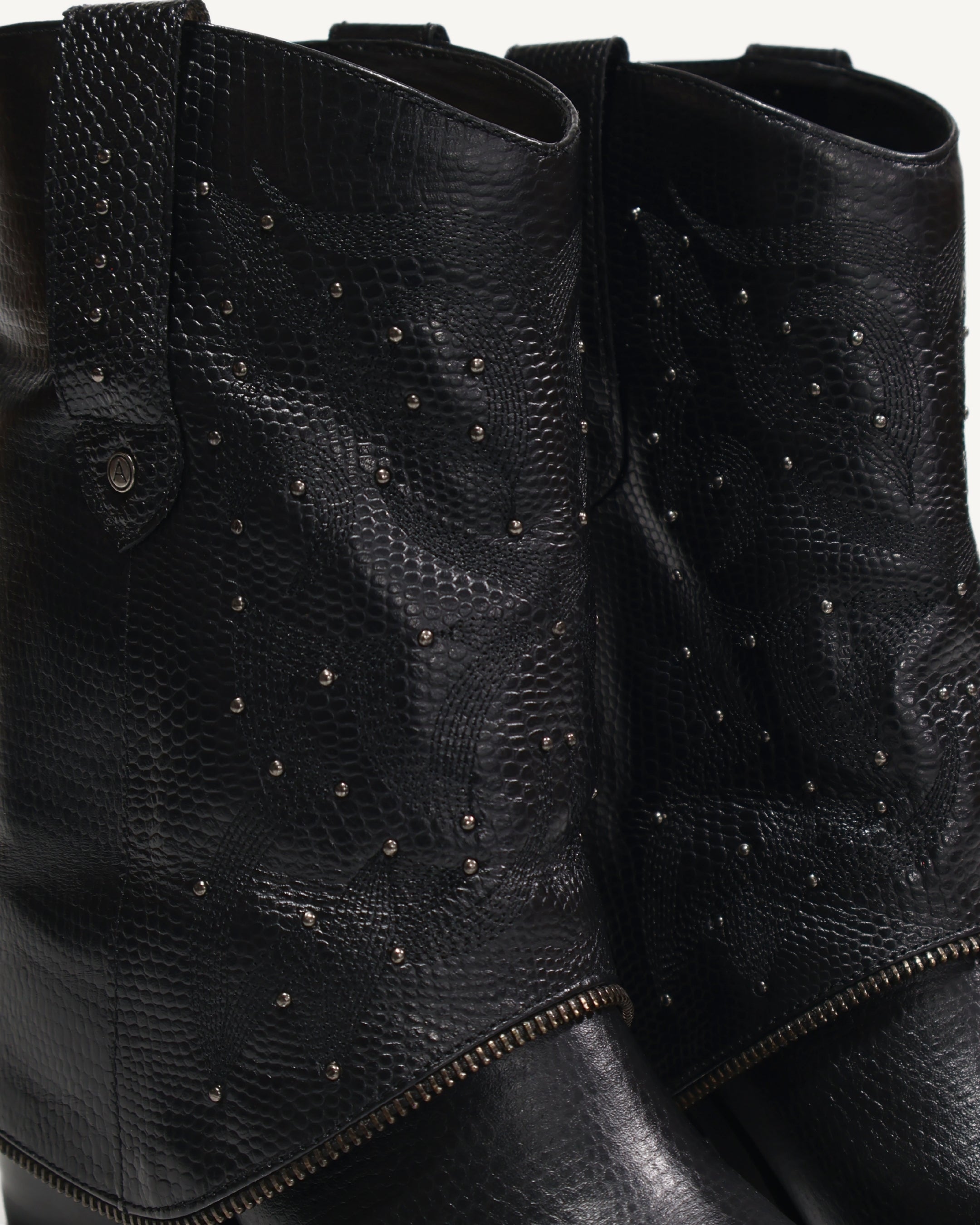 Botas Texanas en Doble Capa de Cuero Catena Negro - Antonina
