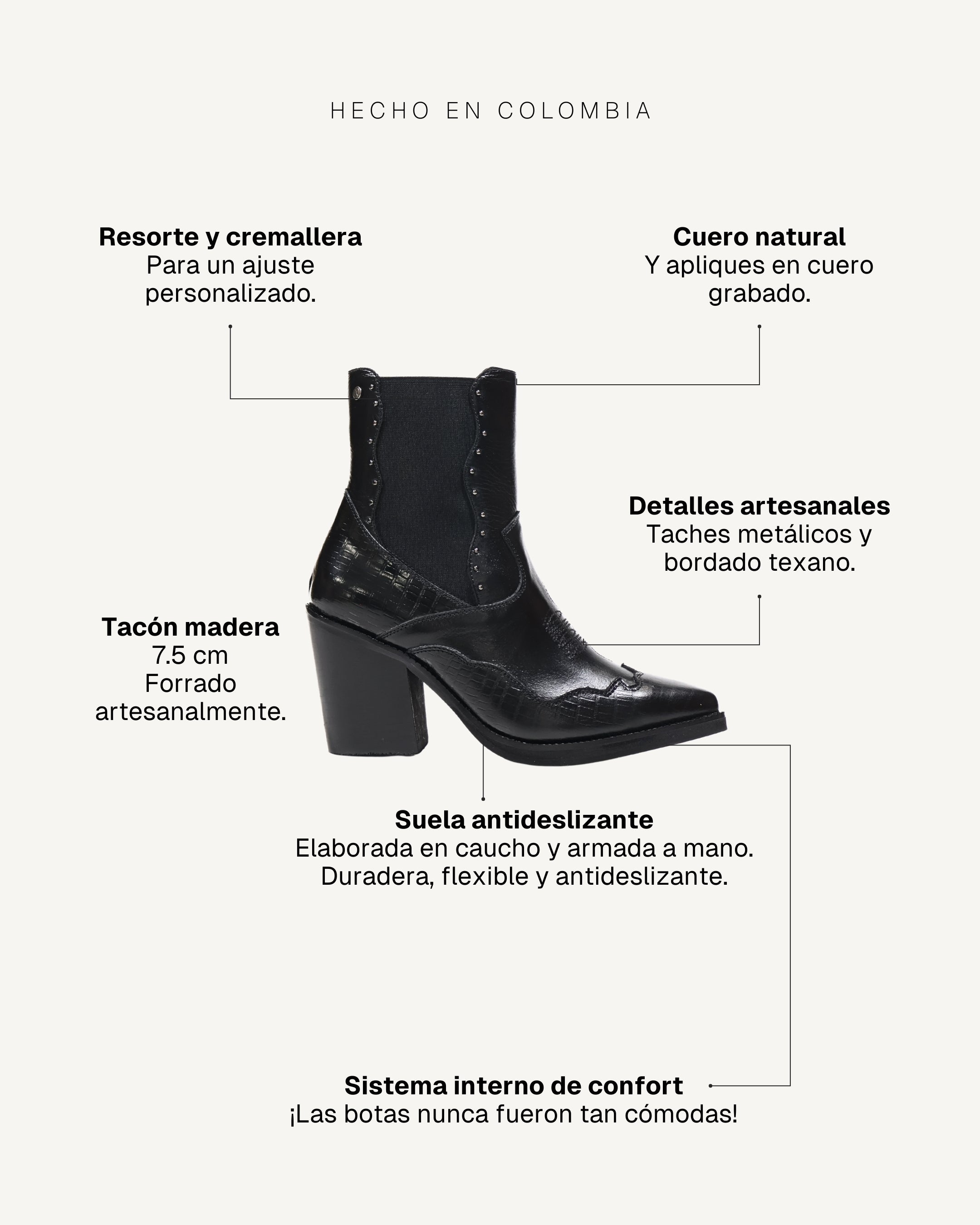 Botines Texanos en Cuero con Resorte Colima Negro