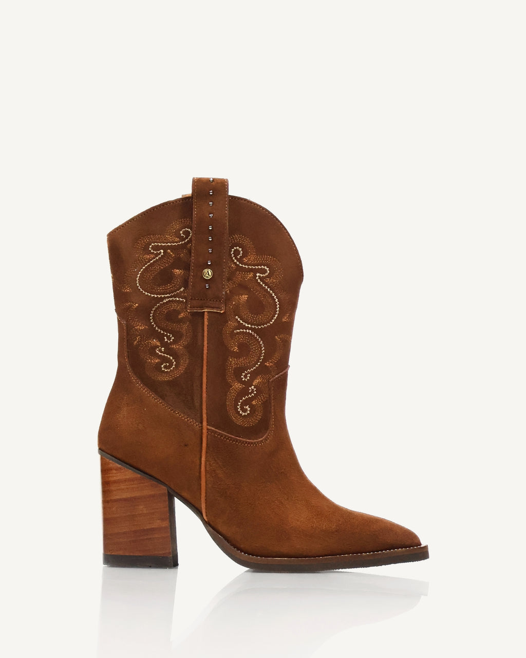 Botines Texanos en Cuero Gamuza con Bordado Dallas Tabaco - Antonina