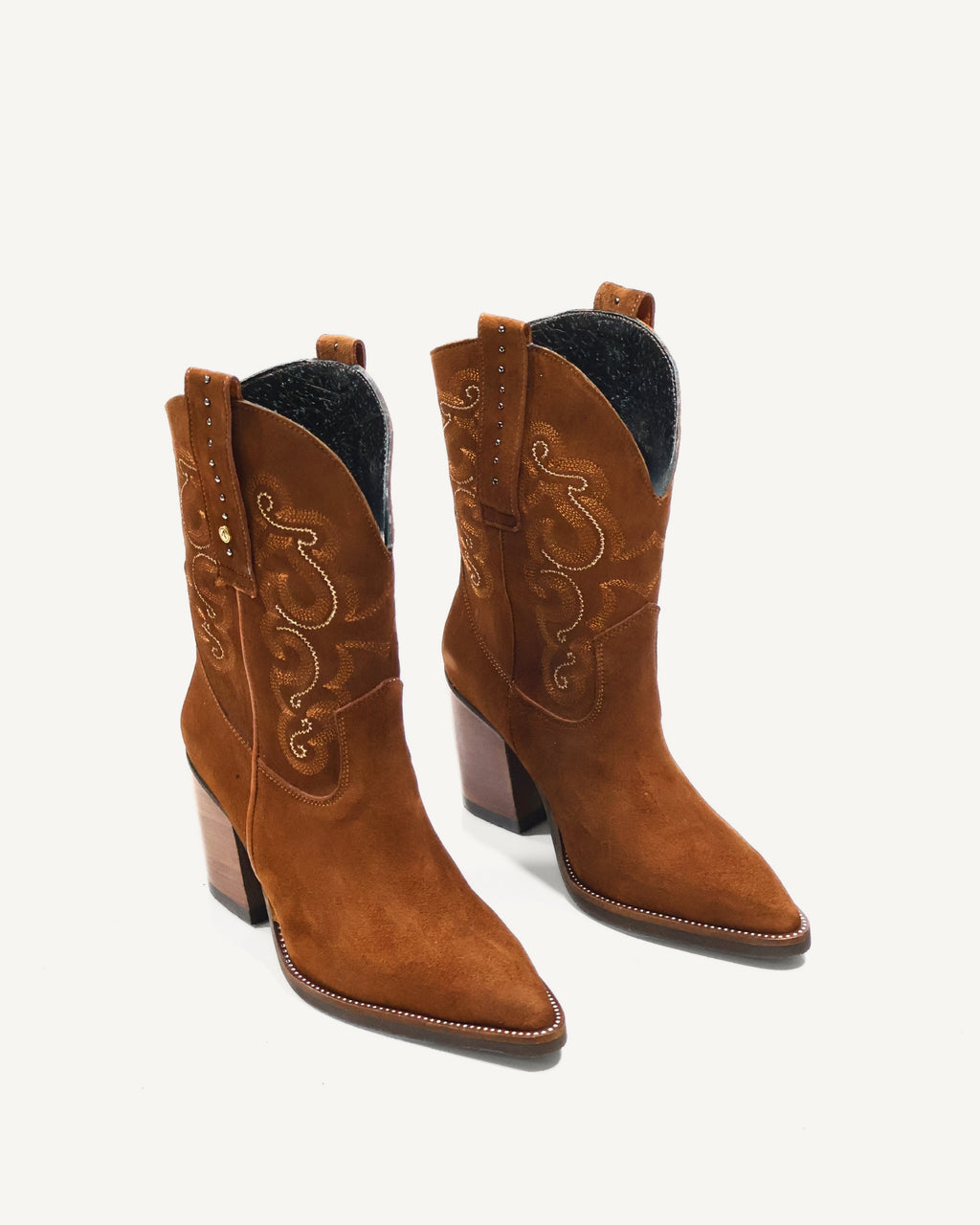 Botines Texanos en Cuero Gamuza con Bordado Dallas Tabaco - Antonina