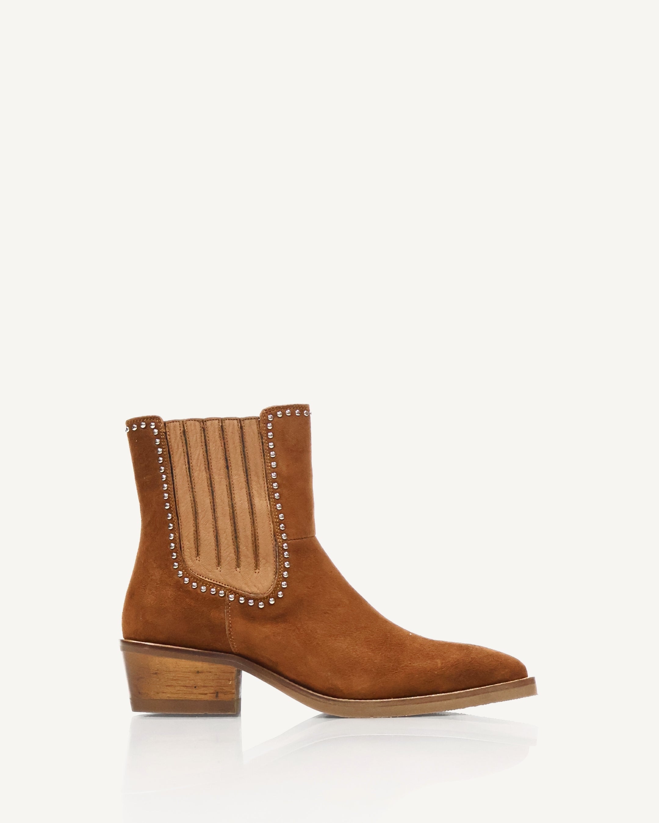 Botines en Cuero Gamuza con Resorte Dana Almendra - Antonina