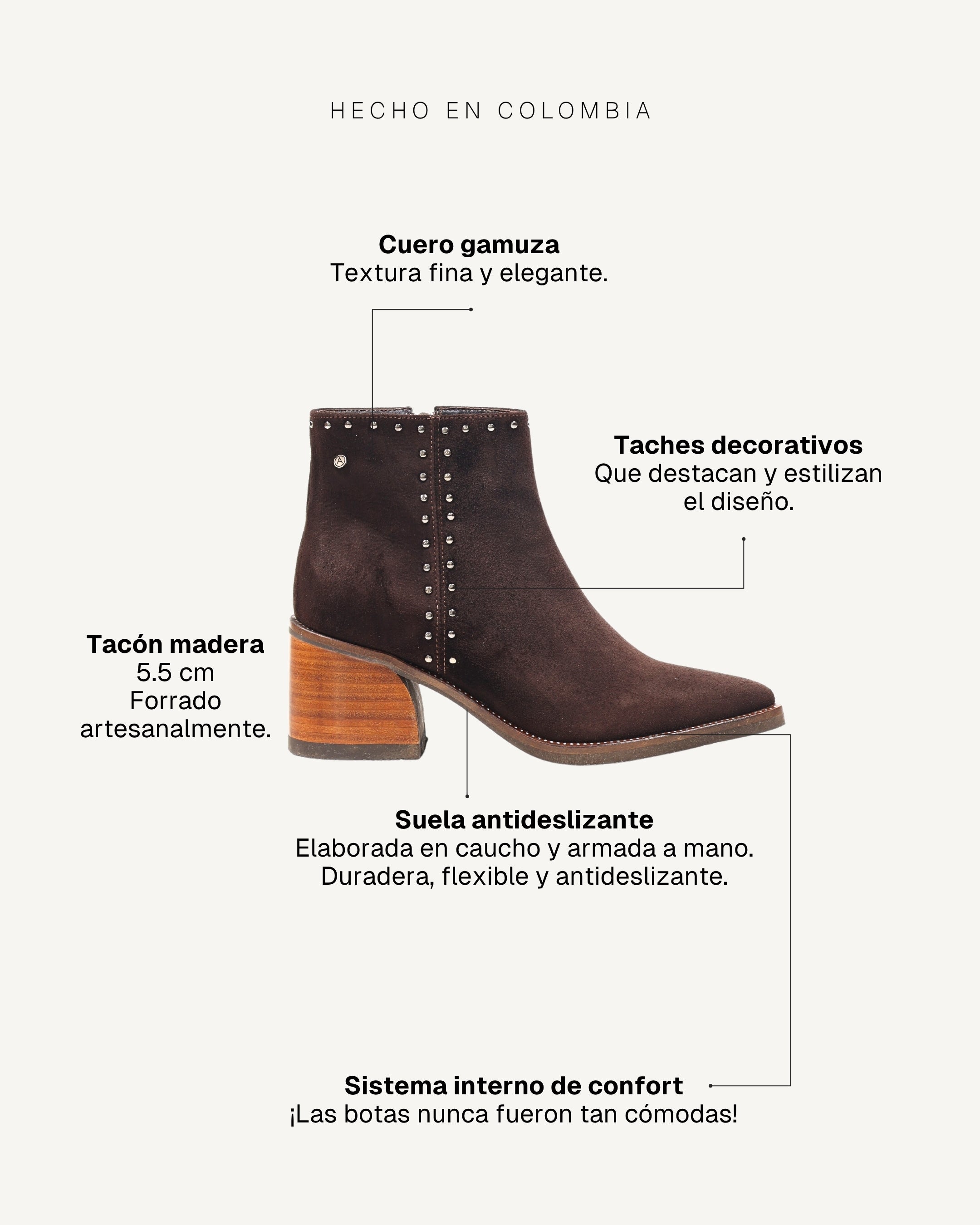 Botines en Cuero Gamuza con Taches Eli Chocolate