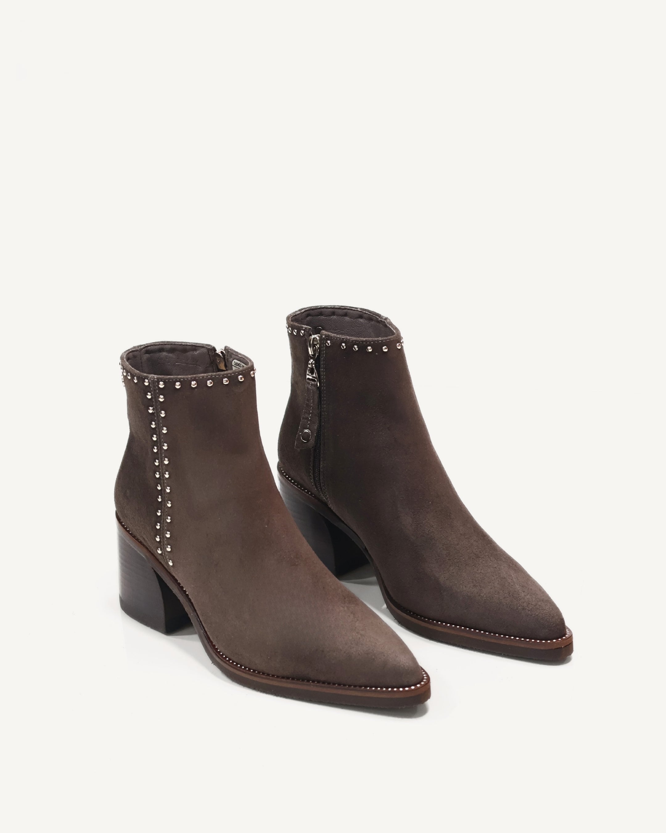 Botines en Cuero Gamuza con Taches Eli taupé