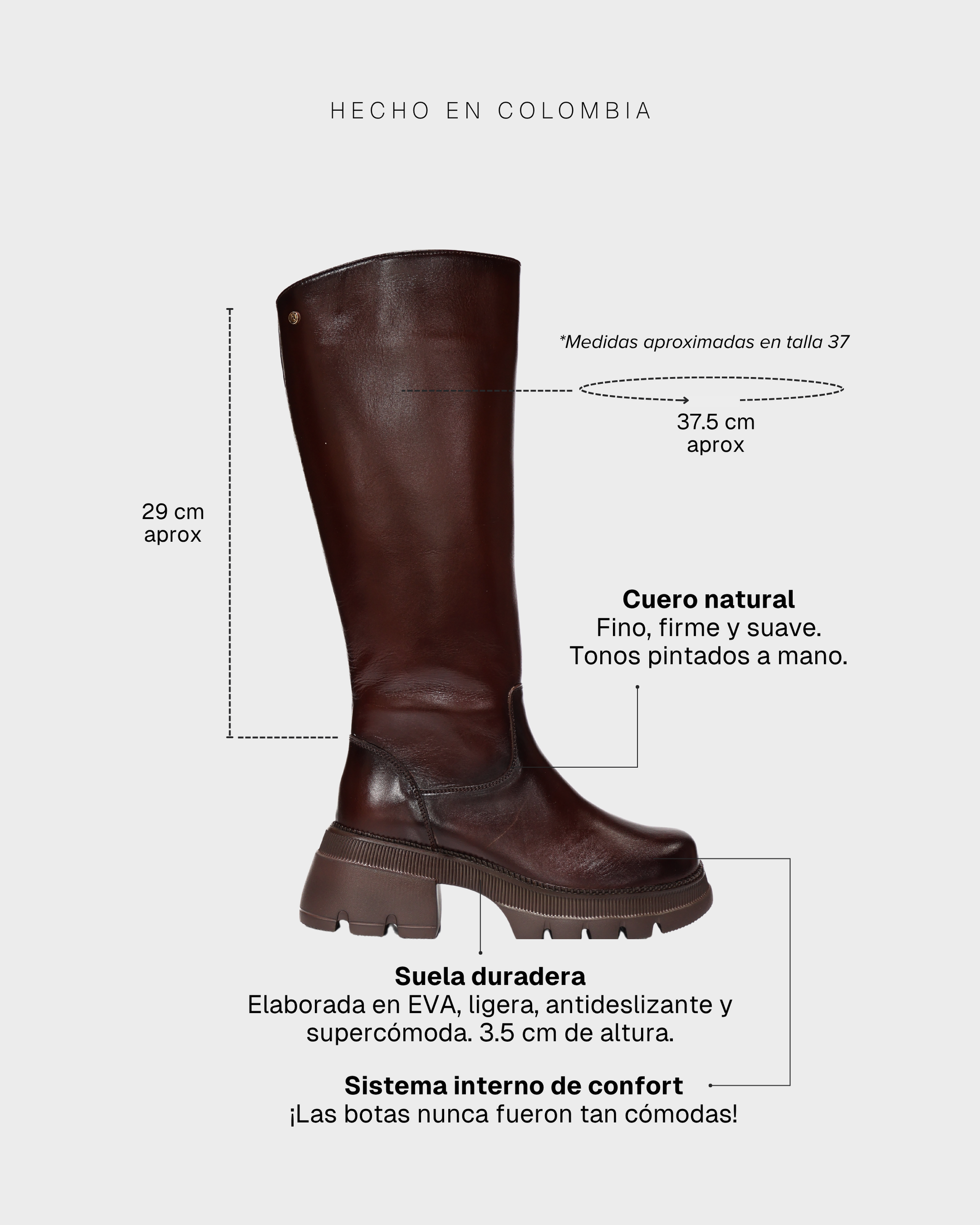 Botas Caña Larga en Cuero Gaby Coñac