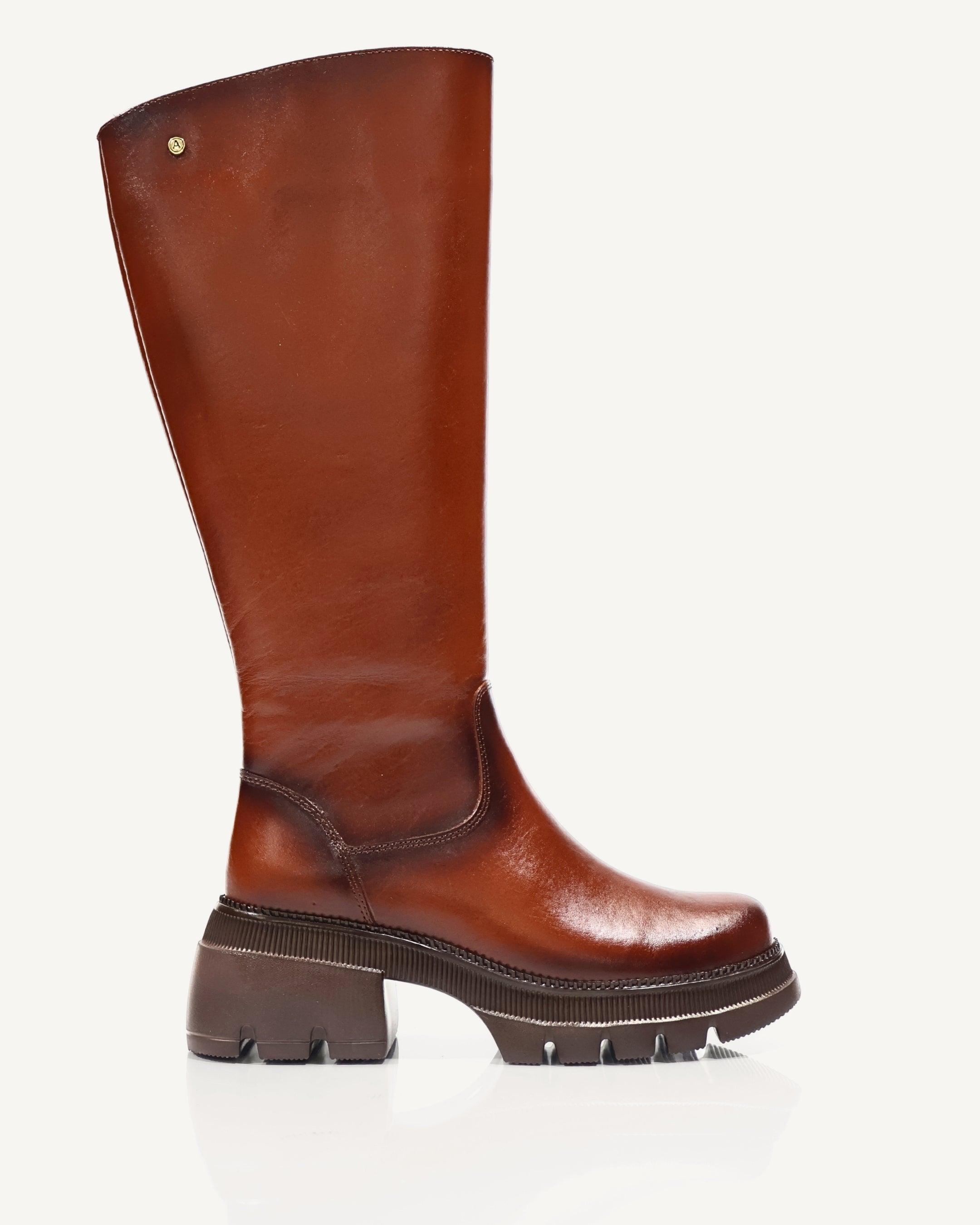 Botas Caña Larga en Cuero Gaby Miel - Antonina