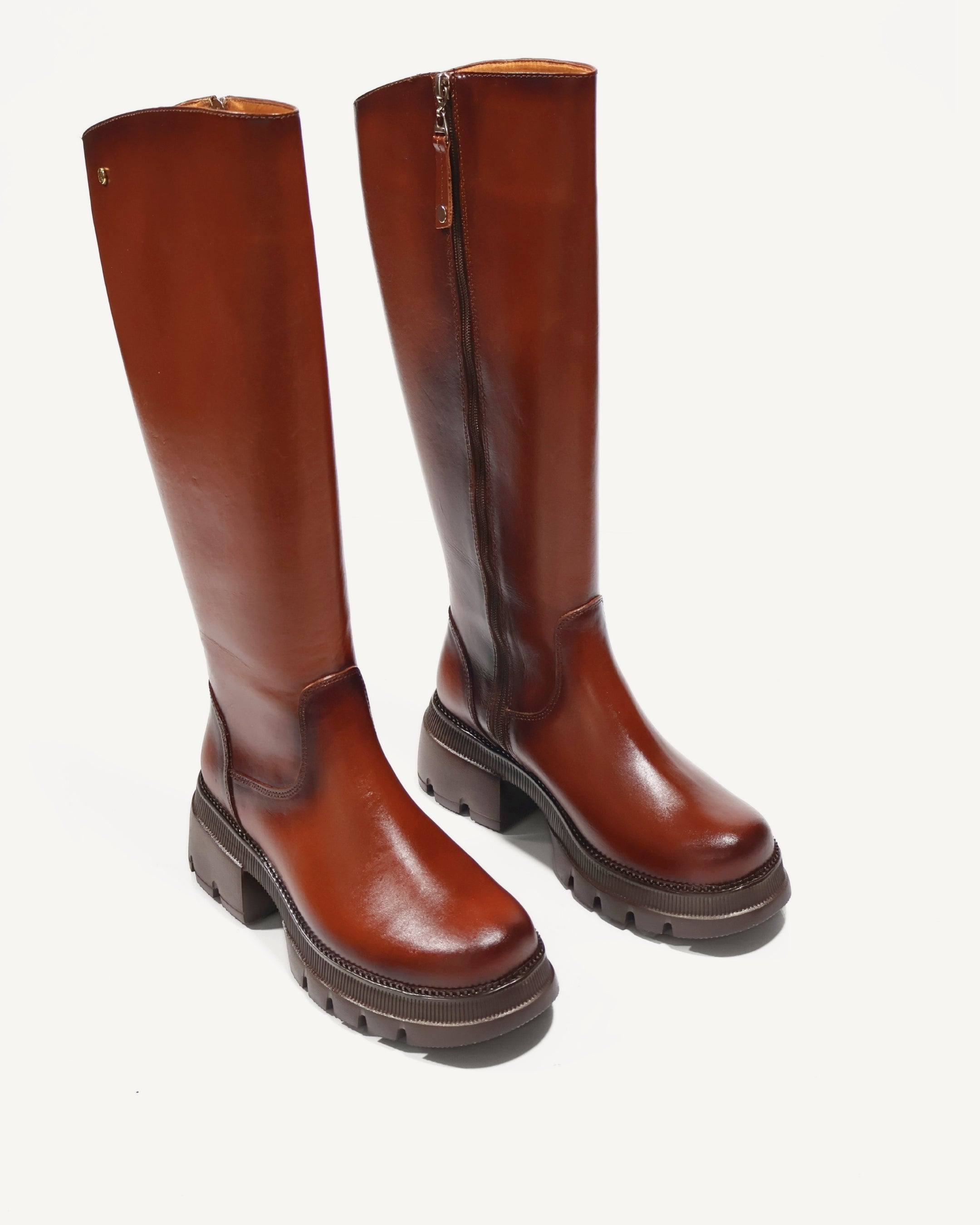 Botas Caña Larga en Cuero Gaby Miel - Antonina