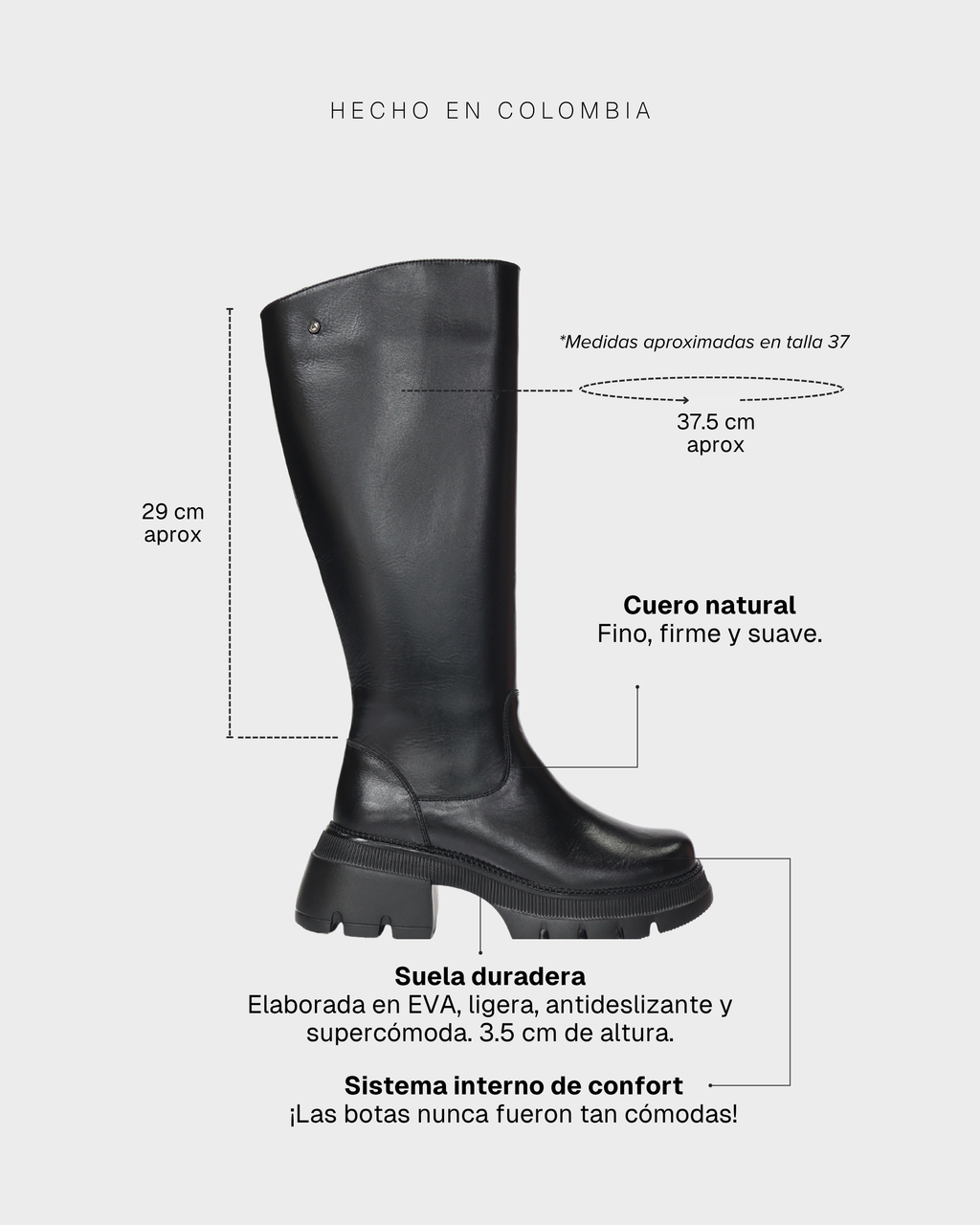 Botas Caña Larga en Cuero Gaby Negro